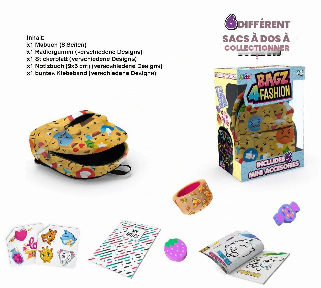 Joy Toy Mini Sac à Dos 5 Articles de Papeterie 9 x 5 cm Multicolore
