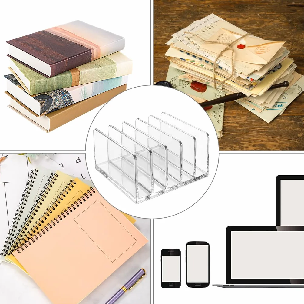 QWORK Porte-lettres acrylique 5 compartiments 12,2x12,2x5,3 cm pour lettres courrier