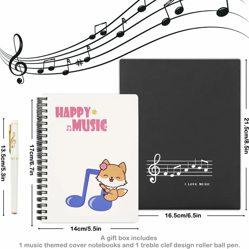 Coffret cadeau papeterie piano musical, carnet spirale feuilles mobiles avec stylo bille