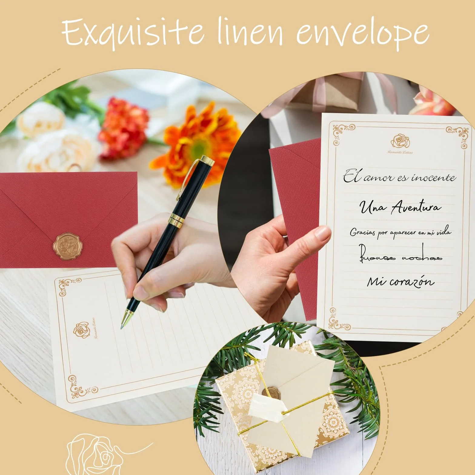 Vintage Lin Enveloppe Papier à Lettre et Sceau Ensemble de Papeterie 44 Pièces