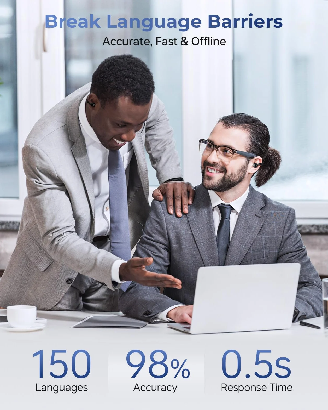 Kentfaith AI Écouteur Traducteur Instantané 150 Langues Bluetooth 6.0 Noir