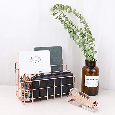 Organisateur de Courrier Bureau Trieuse 3 Fentes Métal Or Rose Porte-Courrier