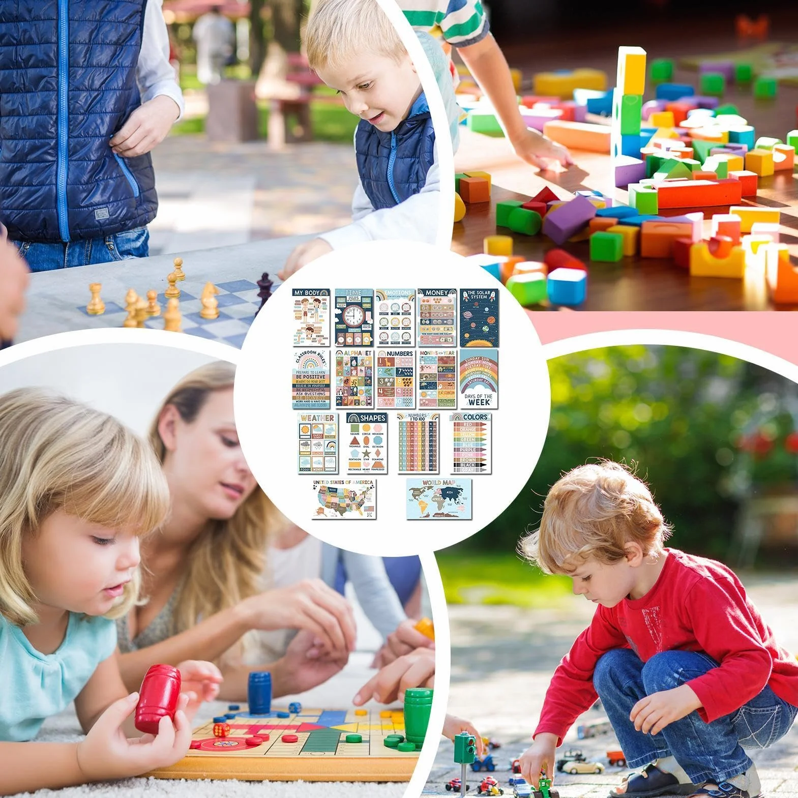 Affiches d'anglais pour salle de classe, Affiche éducative en anglais, 16x Affiches murales d'apprentissage, Matériel de préapprentissage, outils d'enseignement