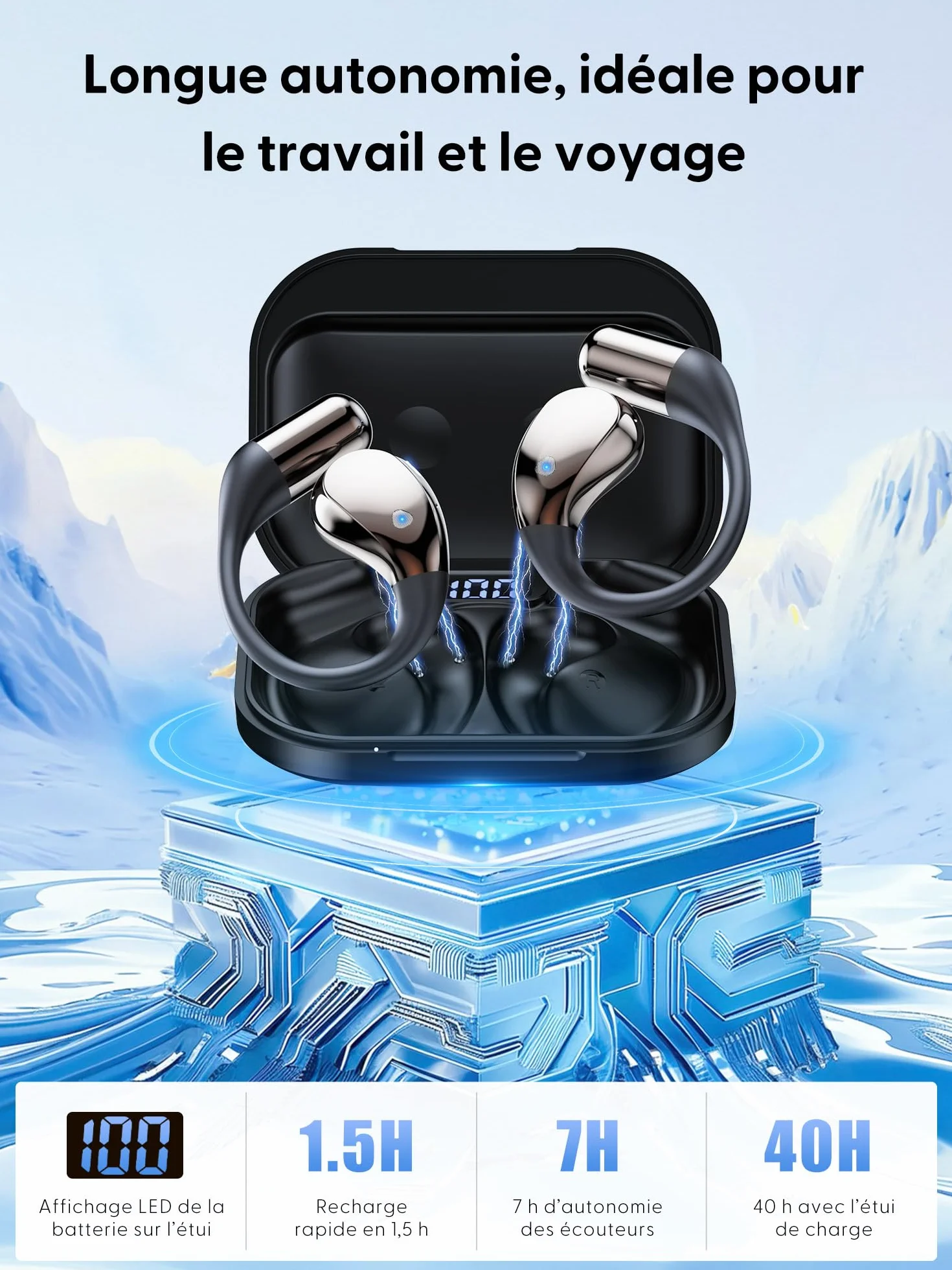 Écouteur Traducteur Instantané AI Vocal 164 langues Bluetooth 6.0 3 en 1 40H autonomie Casque sans fil 7 modes