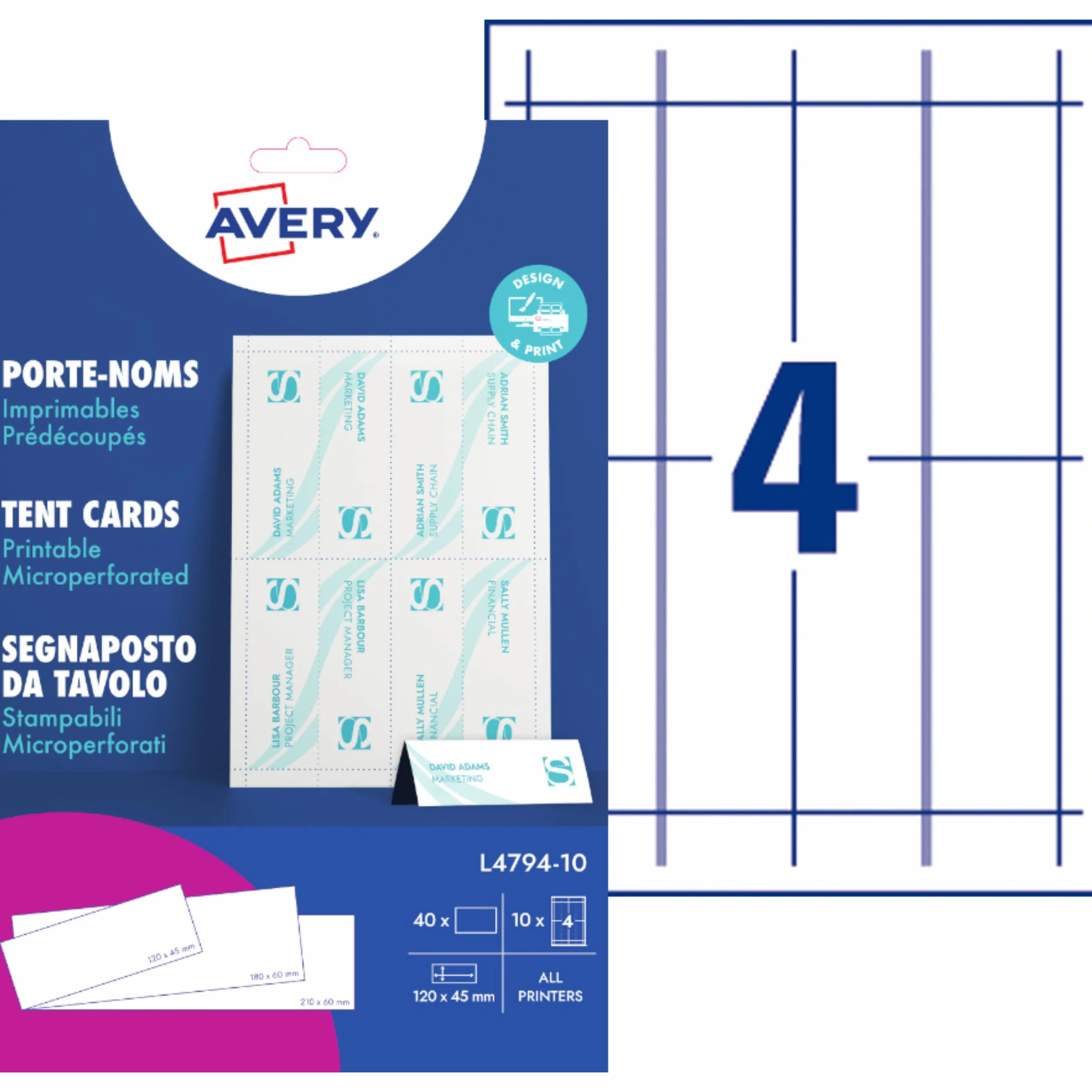 Avery 40 porte-noms imprimables micro-perforés 120 x 45 mm cartes de table personnalisables