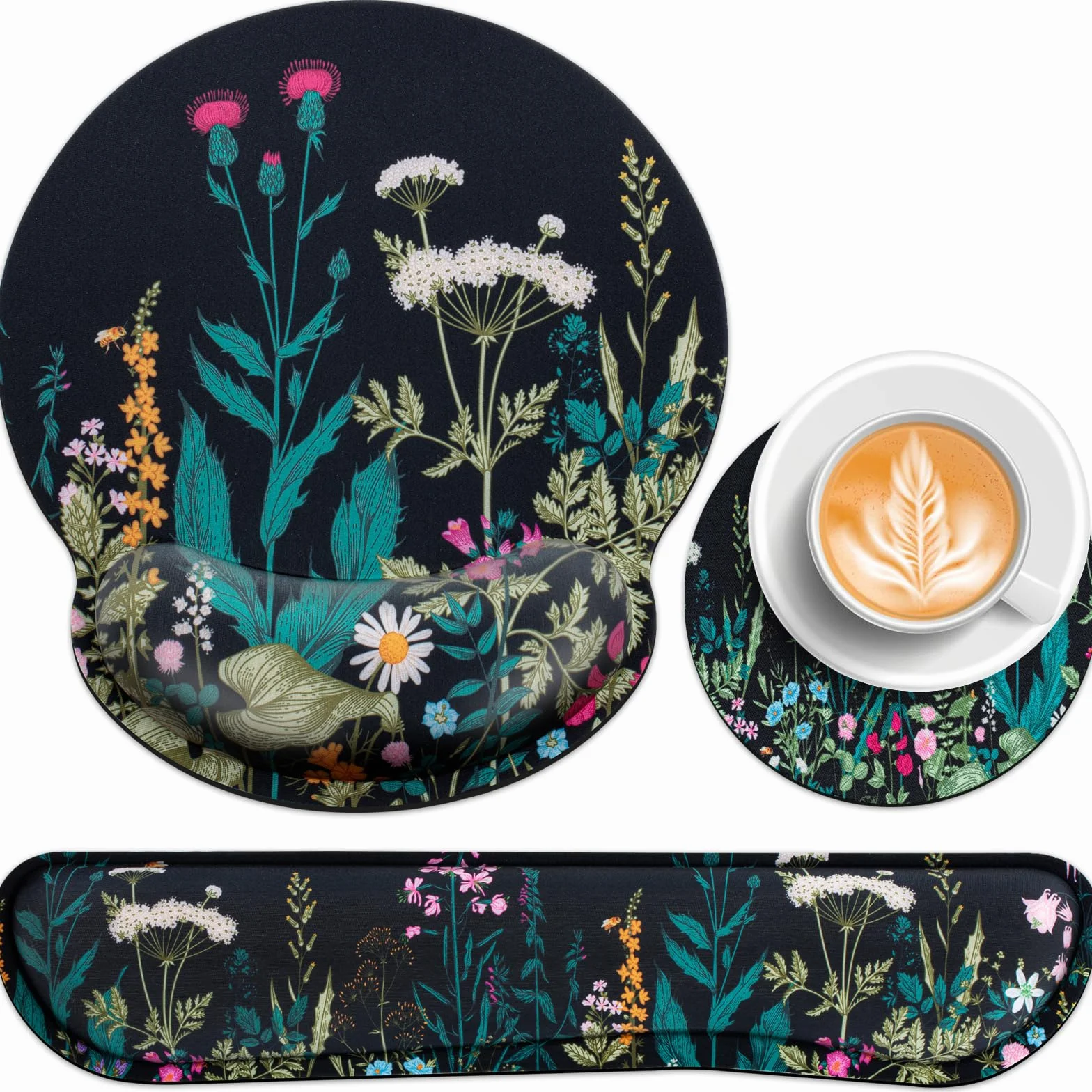 Tapis de Souris avec Coussin Gel 3 en 1 Repose-Poignet Ergonomique Antidérapant, 3mm Mousse à Mémoire, Lavable pour PC Bureau