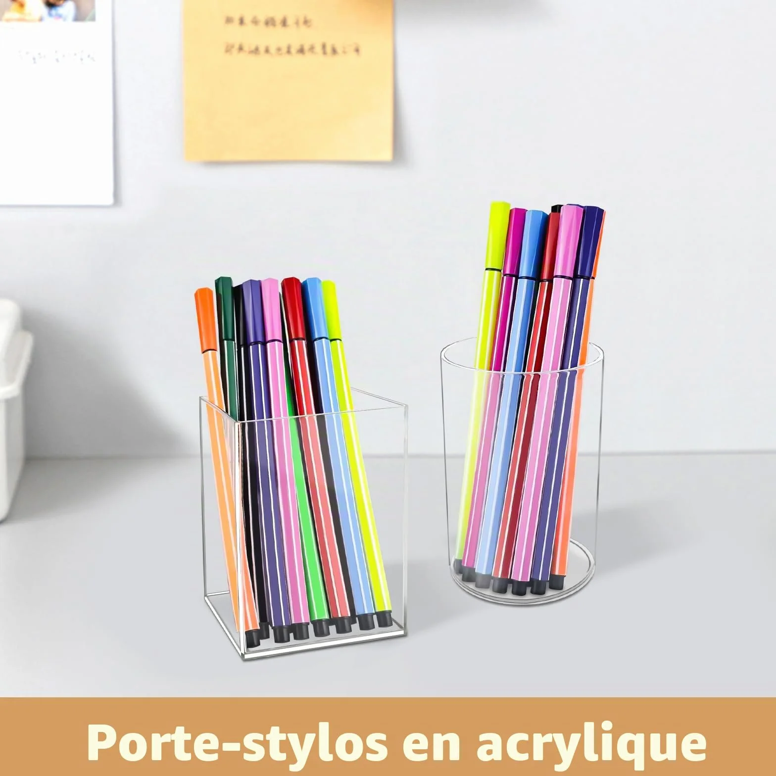 Pot à Crayon en Acrylique Transparent 6 Pièces, Rangement Pinceaux Maquillage Bureau