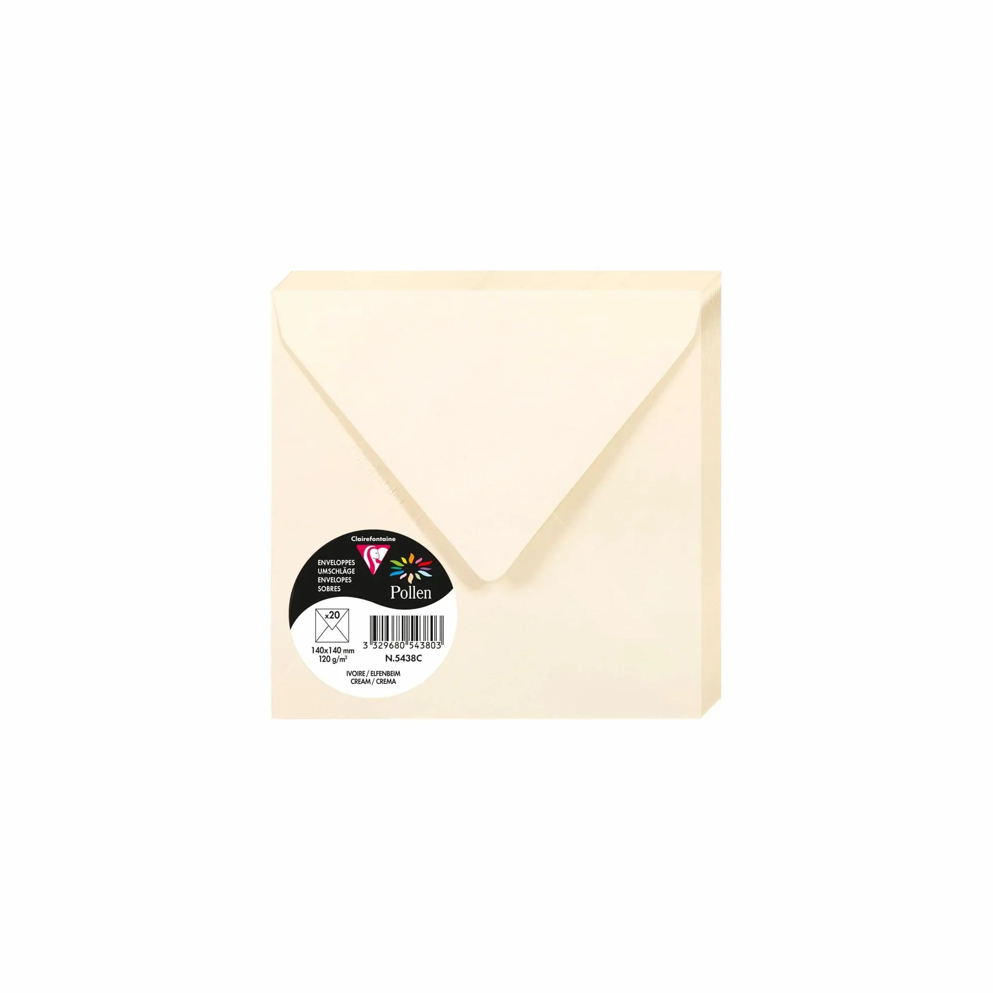 Clairefontaine Enveloppes Gommées 14x14cm 120g/m² Ivoire Papier Premium Lisse