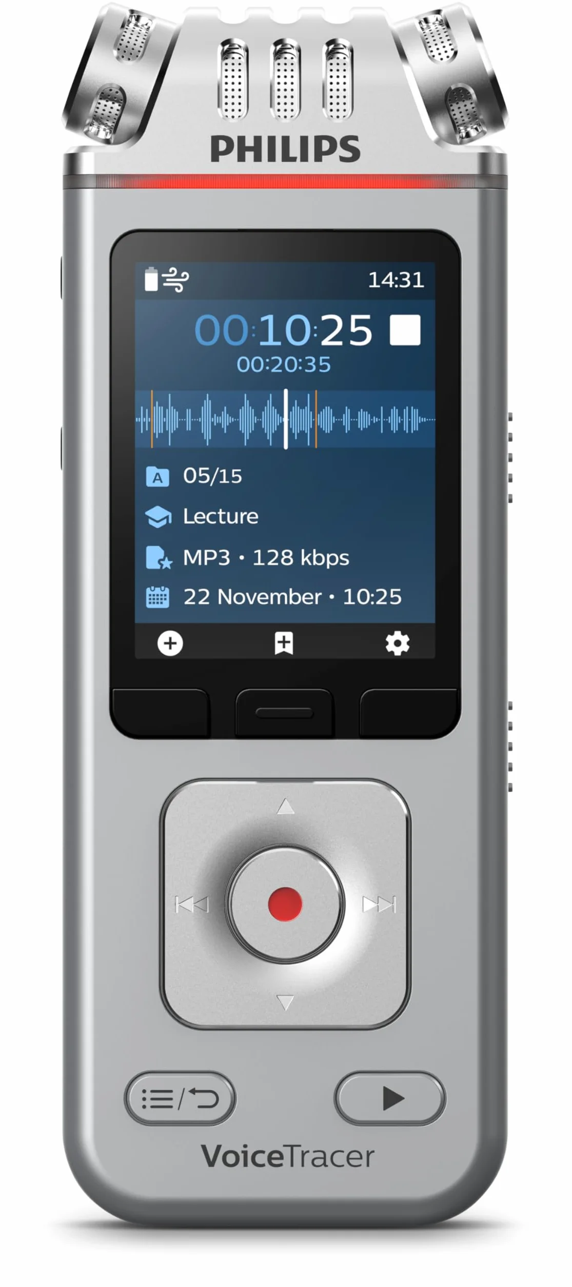 Philips VoiceTracer DVT4115 Enregistreur audio MP3-PCM 3 microphones Hifi enregistrement à distance