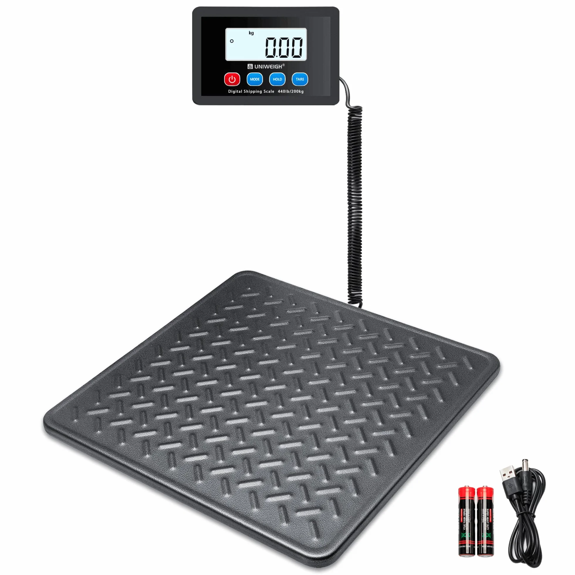 Balance postale numérique UNIWEIGH 200 kg x 10 g, plate-forme en acier, fonction LCD/Hold/Tare