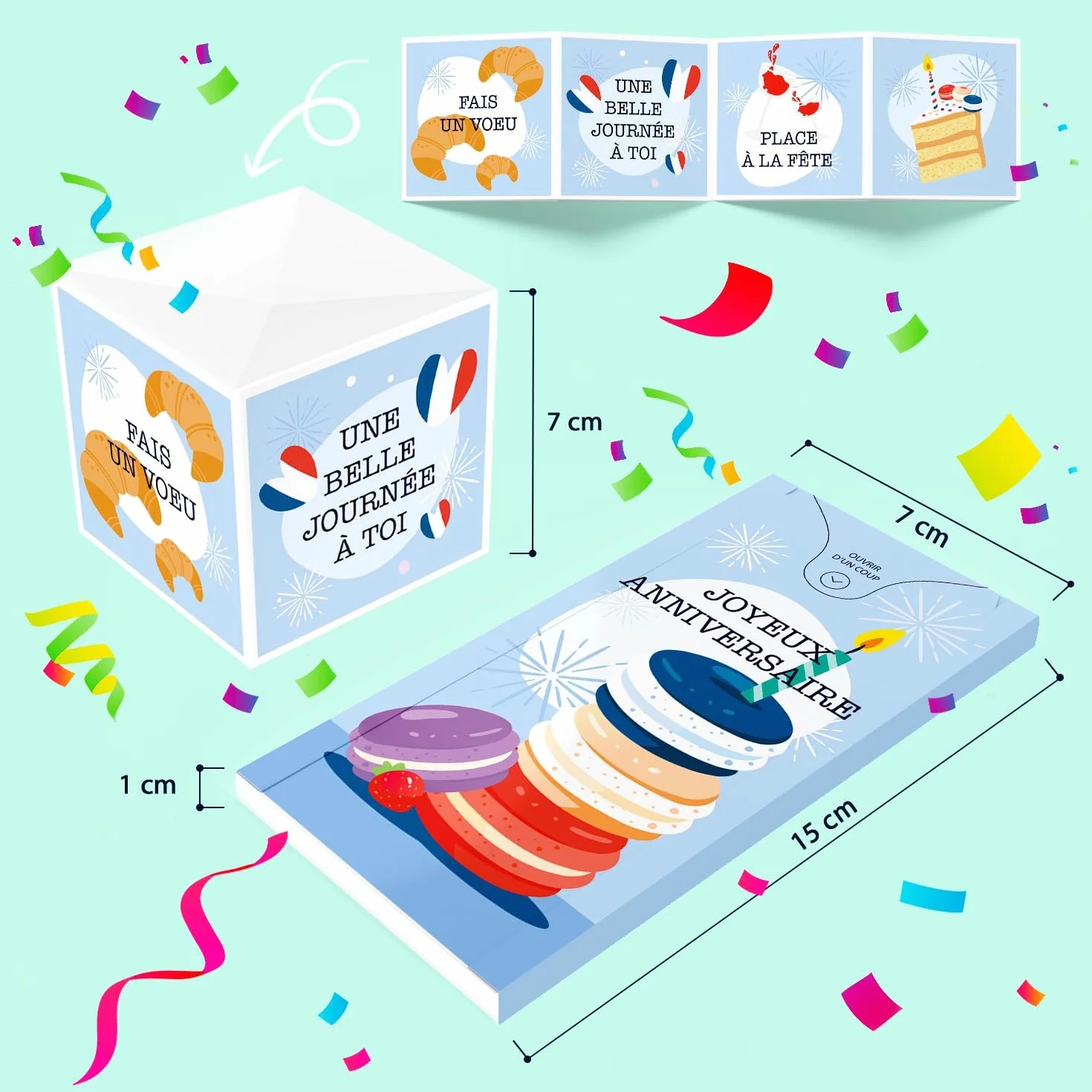 Notta&Belle Carte d'anniversaire Explosion Confettis Surprise Drôle Originale pour Homme Femme