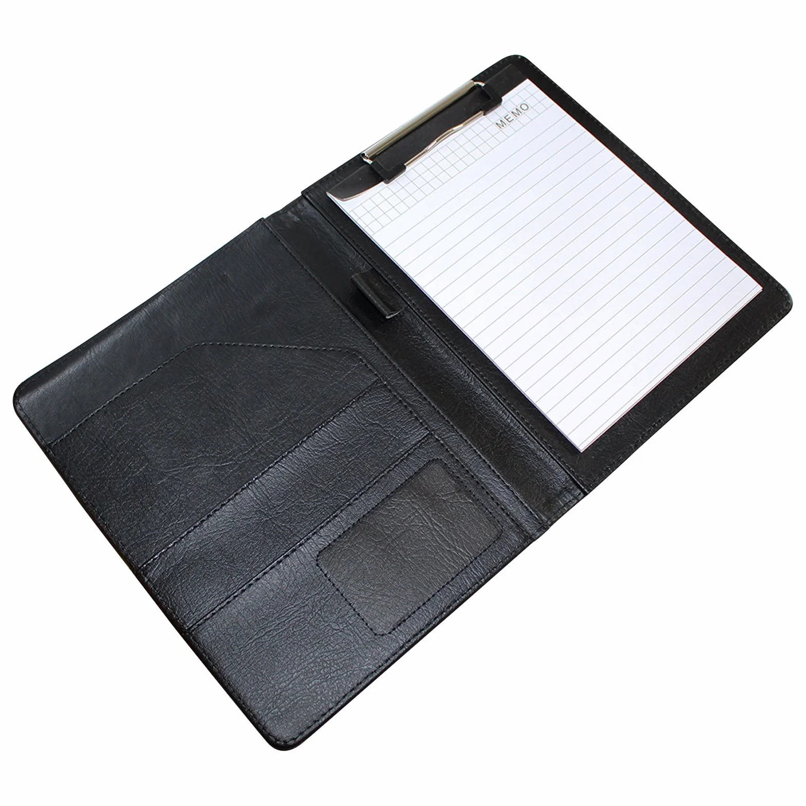 Porte Document en Faux Cuir Noir A5 Pliable avec Pince pour Conférence
