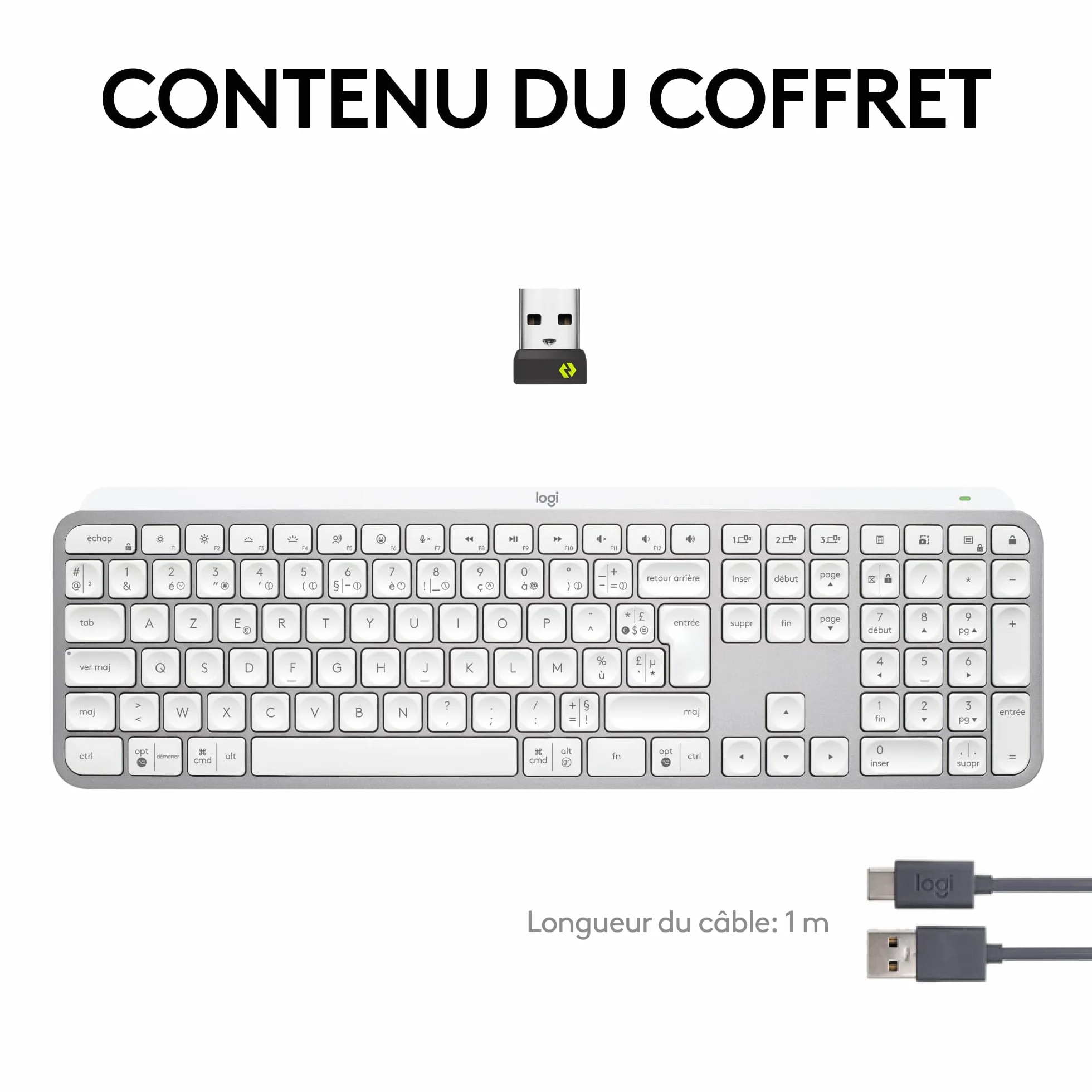 Logitech MX Keys S Clavier sans Fil Rechargeable USB-C Silencieux Rétroéclairé Bluetooth AZERTY Français Pale Grey