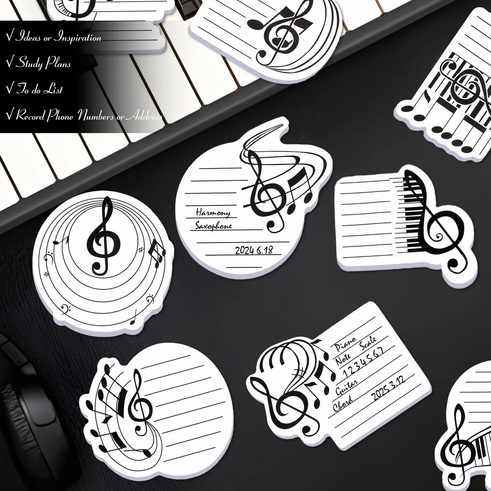 Sticky Notes Auto-adhésifs Thème Musical, 10 Pads 300 Feuilles, pour École, Cadeaux