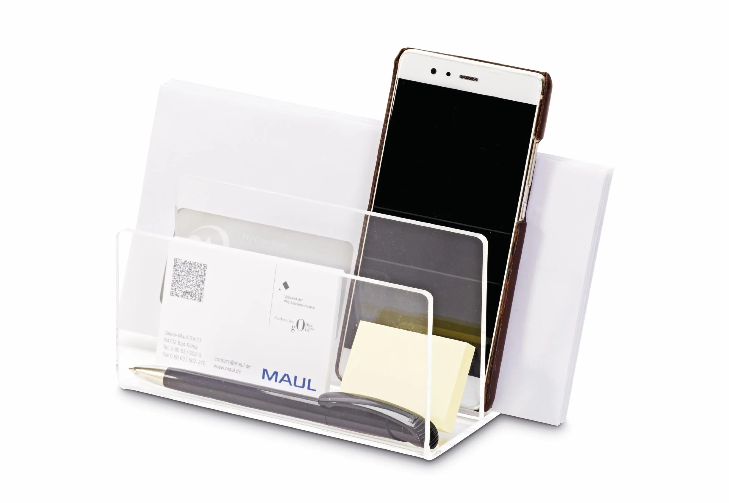 MAUL Porte Carte en Acrylique, Organiseur Bureau 2 Compartiments Transparent