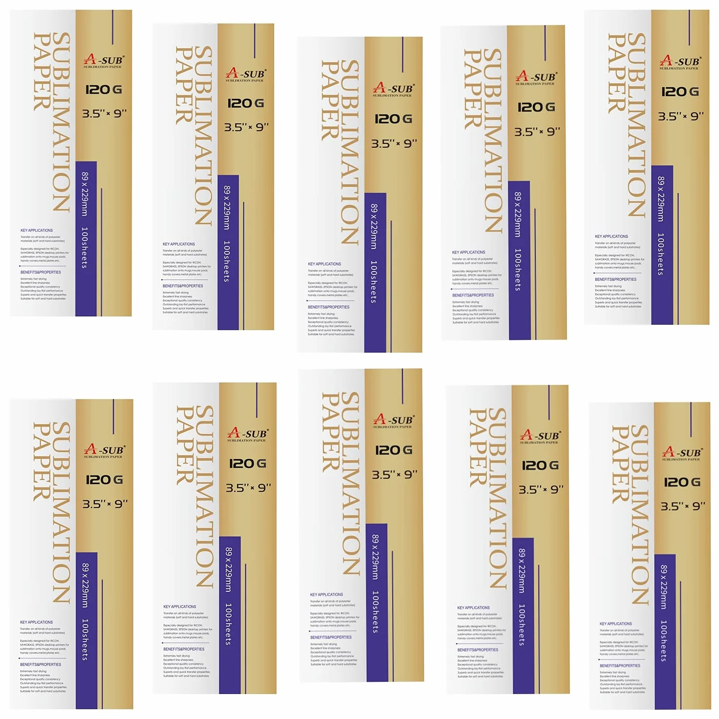 A-SUB Papier de sublimation 120 g/m² 3,5x9'' 89x229 mm 1000 feuilles compatible Epson Sawgrass Ricoh Brother