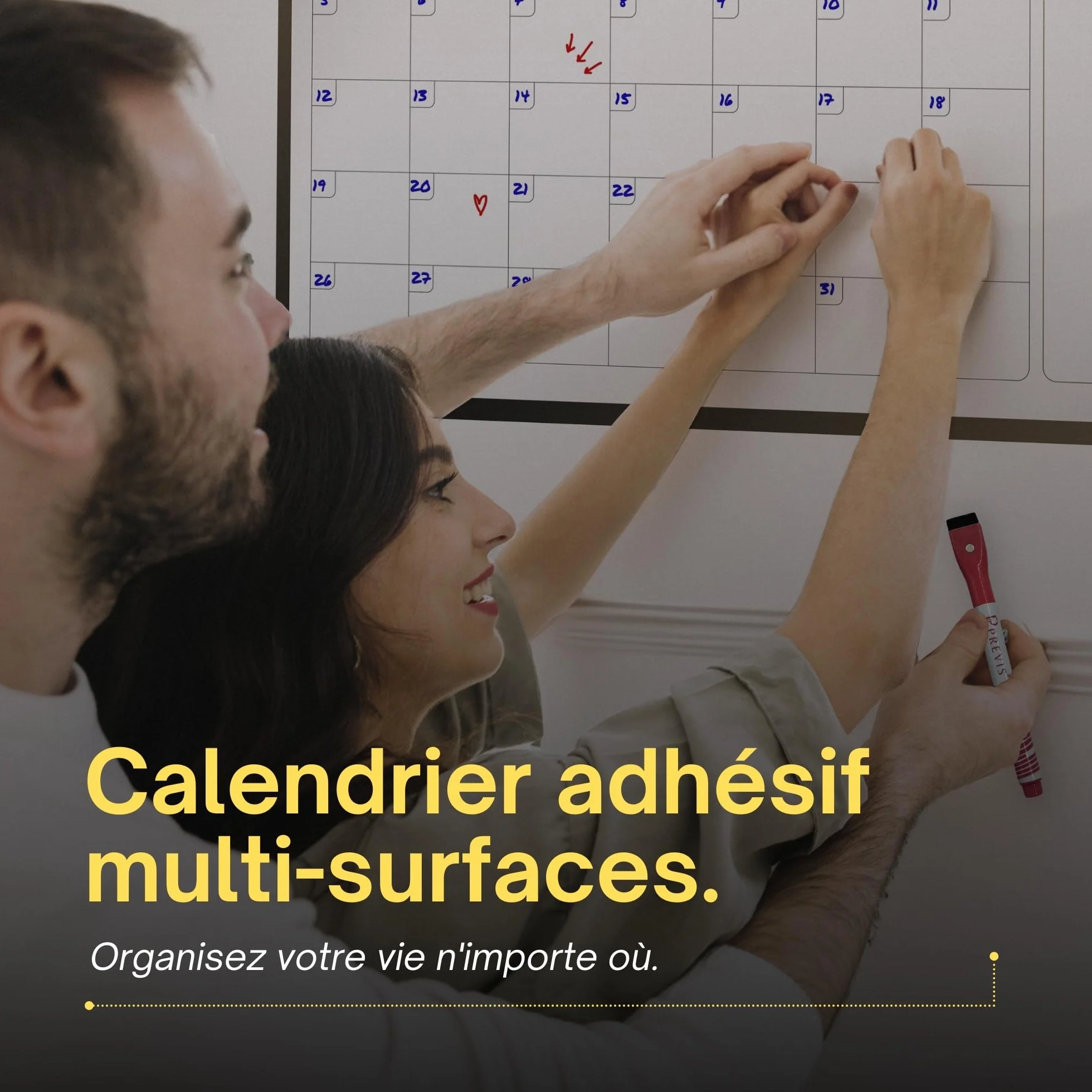 PREVIS Calendrier Mensuel Mural Effacable A2 60x40cm avec 3 feutres - Tableau Organisateur Mural Planning Mensuel 2025 Grand Format Familial