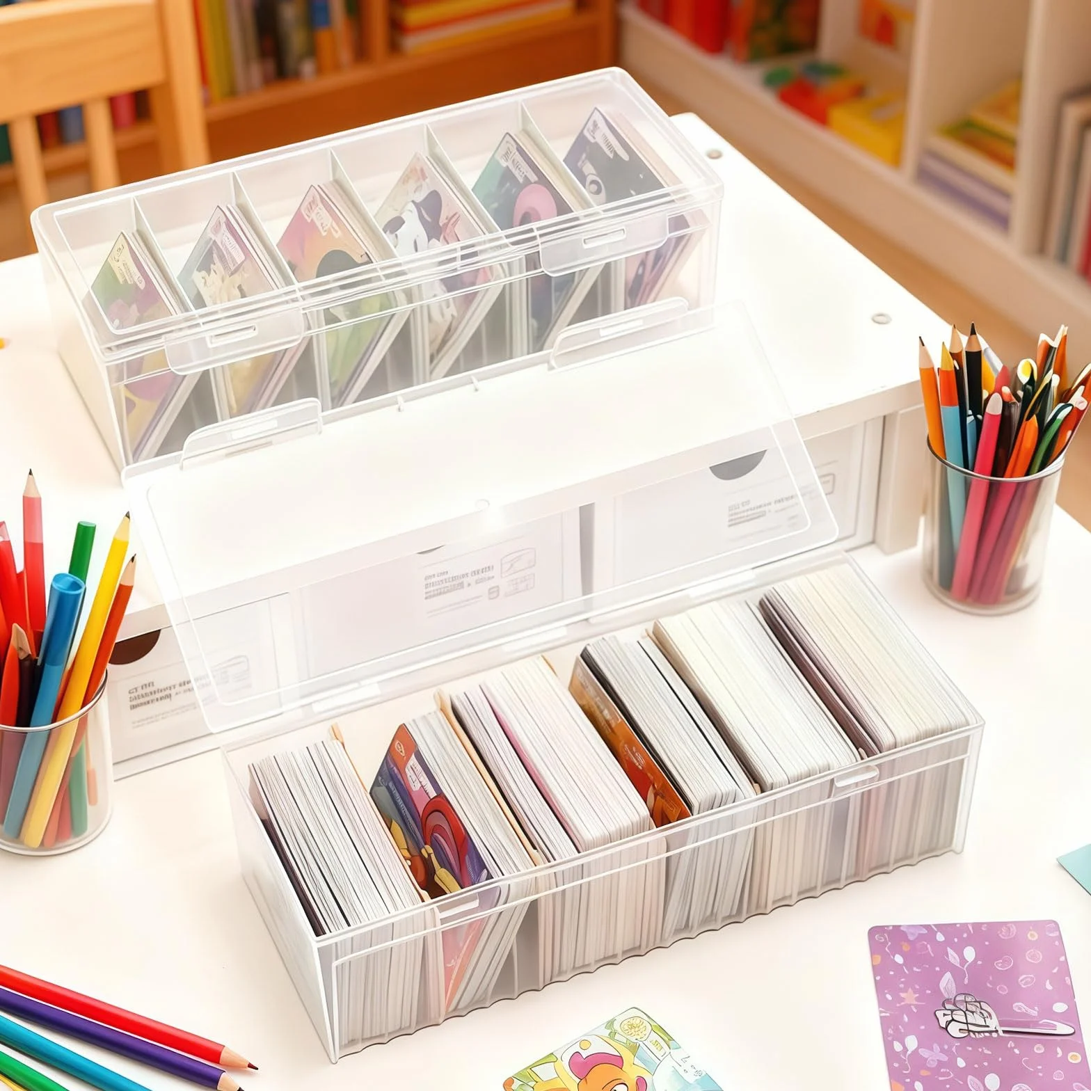 Boîtes à fiches A8 avec séparateurs amovibles - Lot de 2, couvercle, capacité 600 cartes