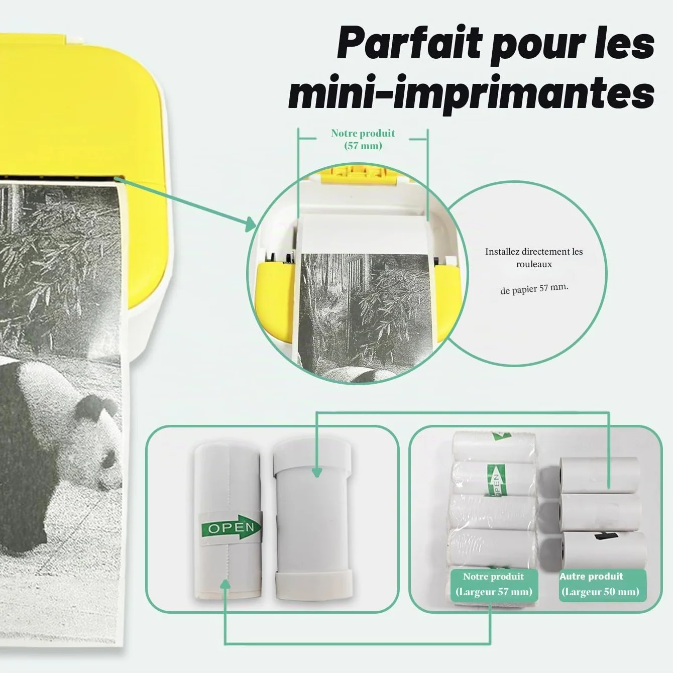 Papier Autocollant Thermique 57x25 mm pour Imprimante Mini, Appareils Photo Instantanés