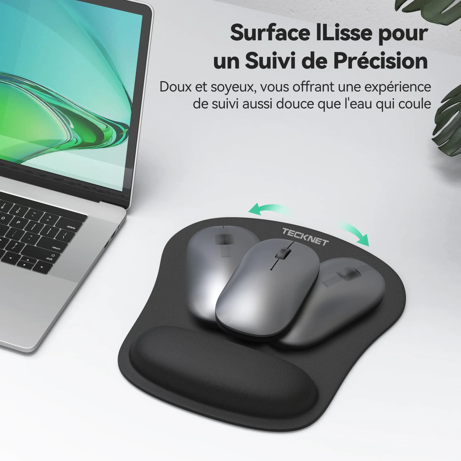 TECKNET Tapis de Souris et Repose-Poignet Clavier, Mouse Pad Ergonomique en Mousse à Mémoire Antidérapant Imperméable