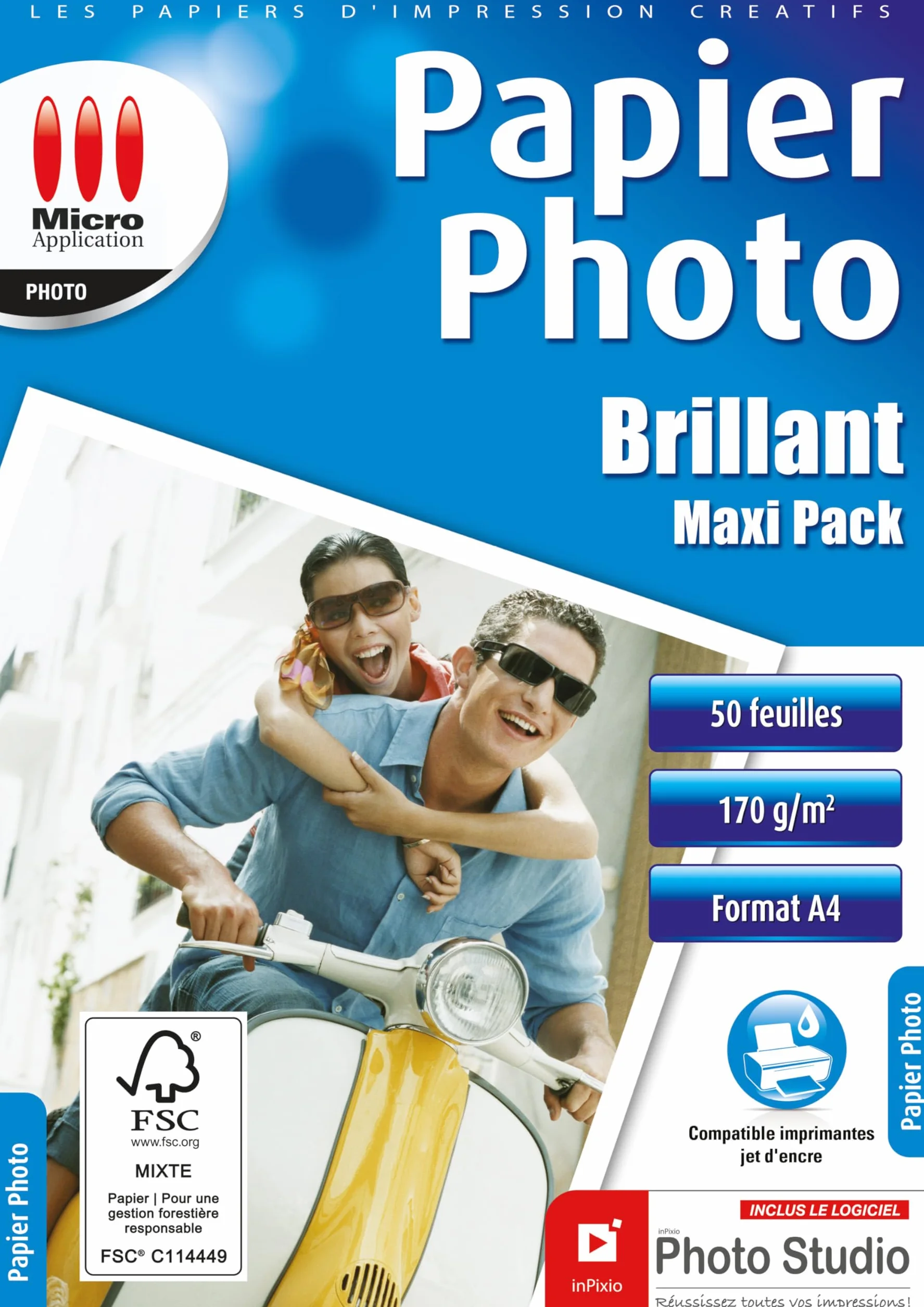 Papier Photo Brillant A4 170 g/m² Maxi Pack 50 Feuilles Séchage Rapide 9600 dpi Compatible Jet d'Encre