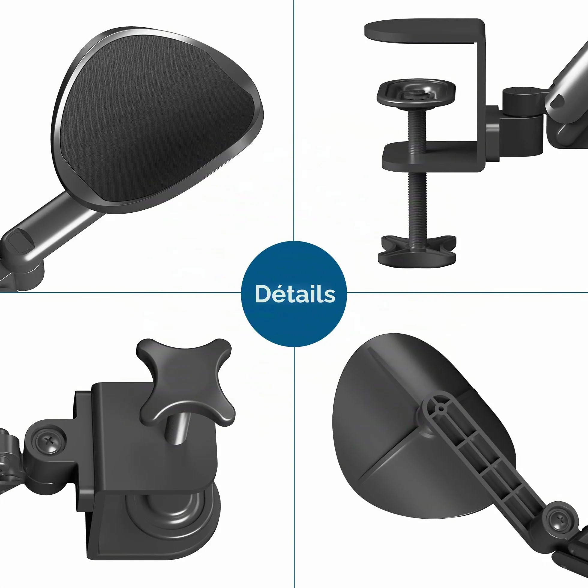 BONTEC Support de Bras Ergonomique Pivotant 360° 342 mm Aluminium Charge 12 kg Noir