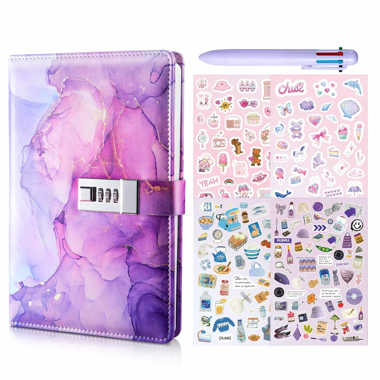 Journal intime avec cadenas Secret Diary serrure à combinaison filles 8-13 ans stylo multicolore 6 en 1 autocollants cadeau anniversaire