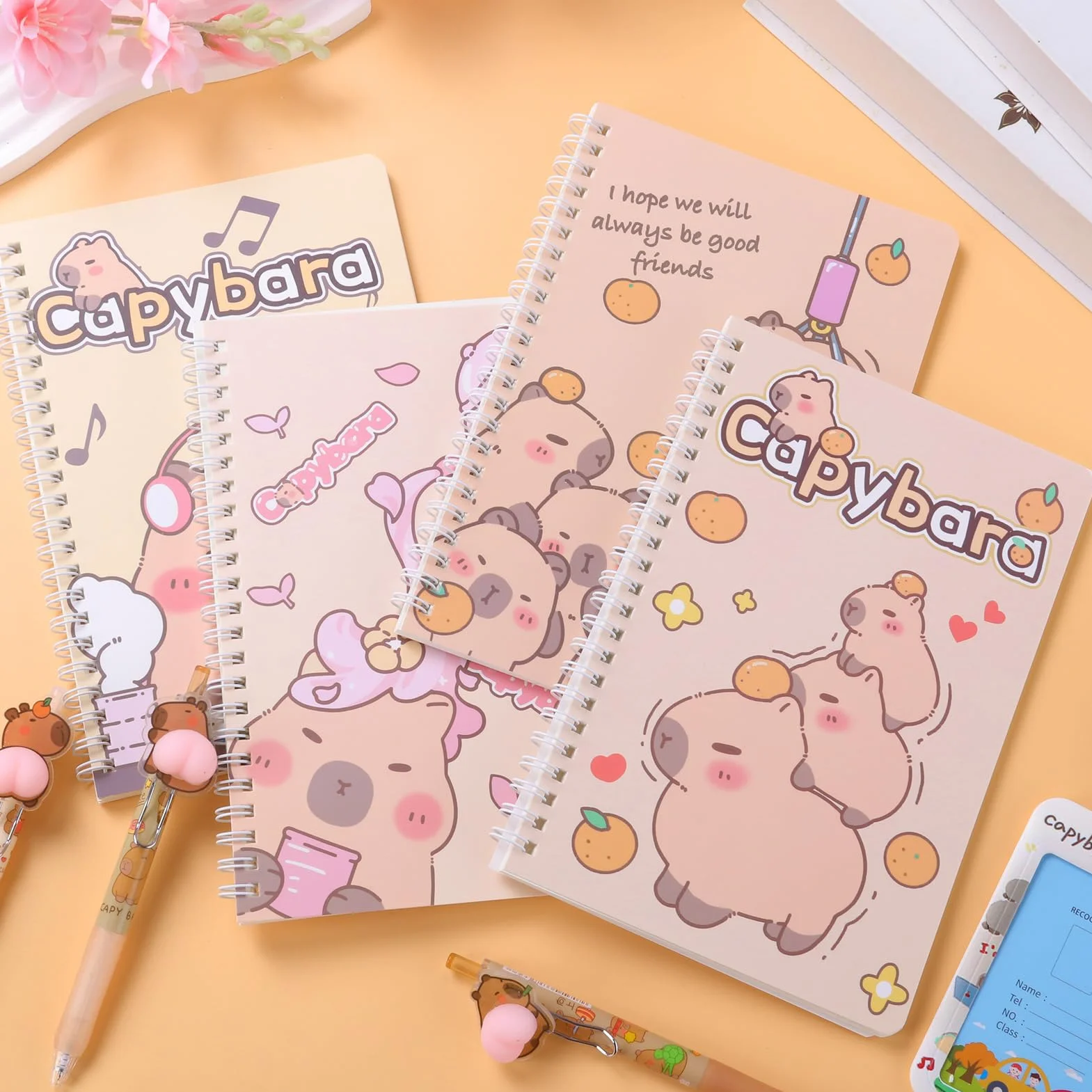 Cartable Scolaire Capybara Peluche Ensemble de Papeterie Sac à Dos Cadeau pour Fille 2-8 Ans