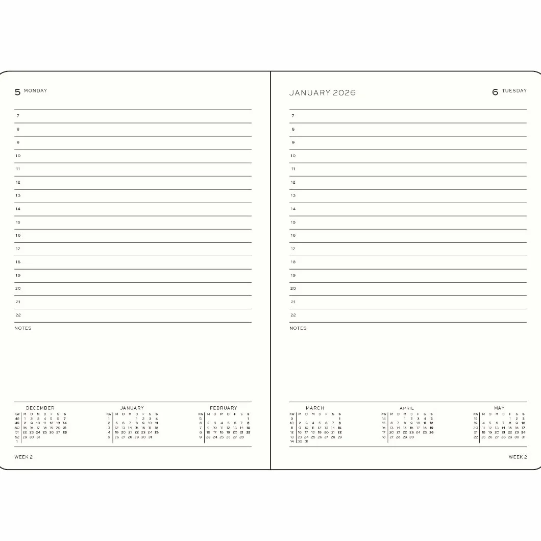 LEUCHTTURM1917 Agenda journalier 2026 Medium A5 Noir anglais