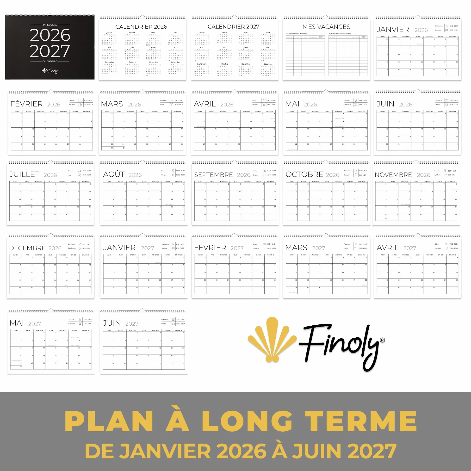 Calendrier Mural 2026 18 Mois Janvier 2026 Juin 2027 en Français 30x21 cm
