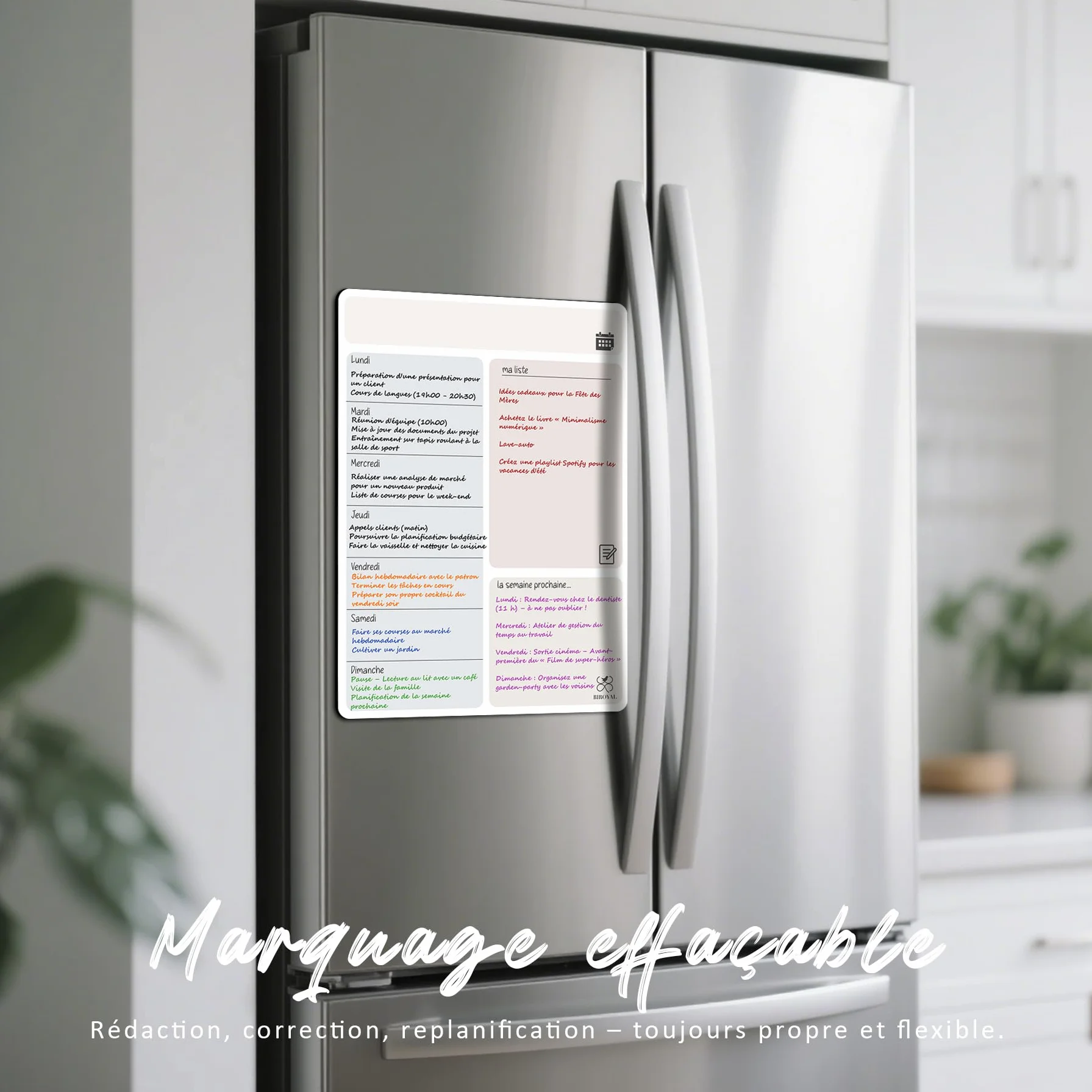 BIROYAL Calendrier Magnétique Frigo 41,7x32 cm, Grand Planning Frigo Magnetique, Tableau Planning Semainier Effaçable