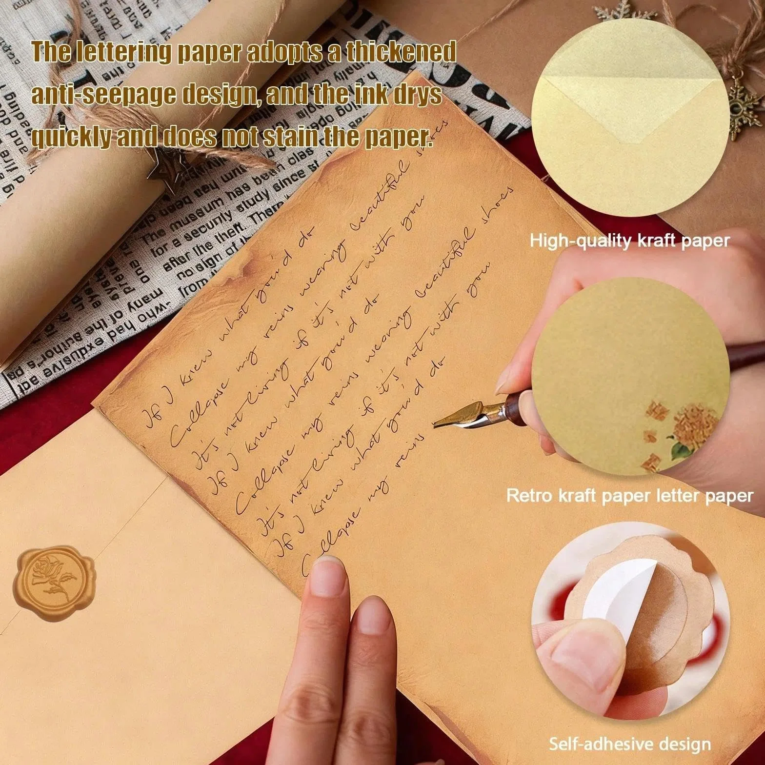 Set de 48 Papiers à Lettre et Enveloppes Vintage avec Sceaux de Cire