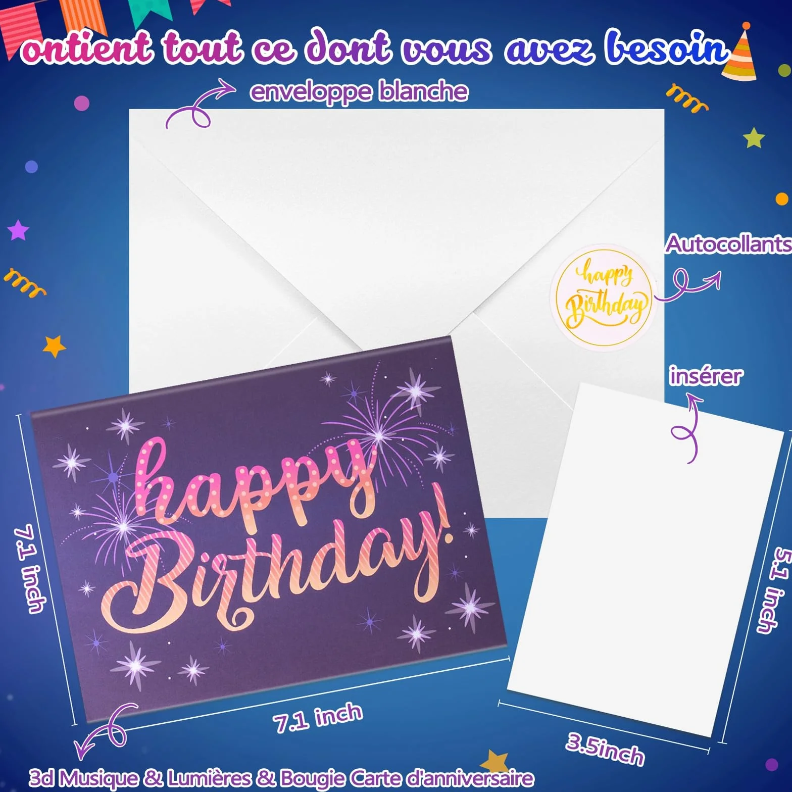 FITMITE Carte Anniversaire Musicale Lumineuse Pop Up 3D Cadeau Femme
