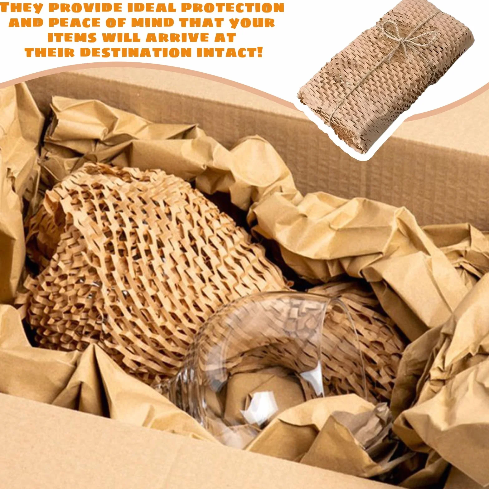 Papier d'Emballage en Nid d'Abeille 100 Feuilles, Papier Kraft Écologique pour Colis Déménagement