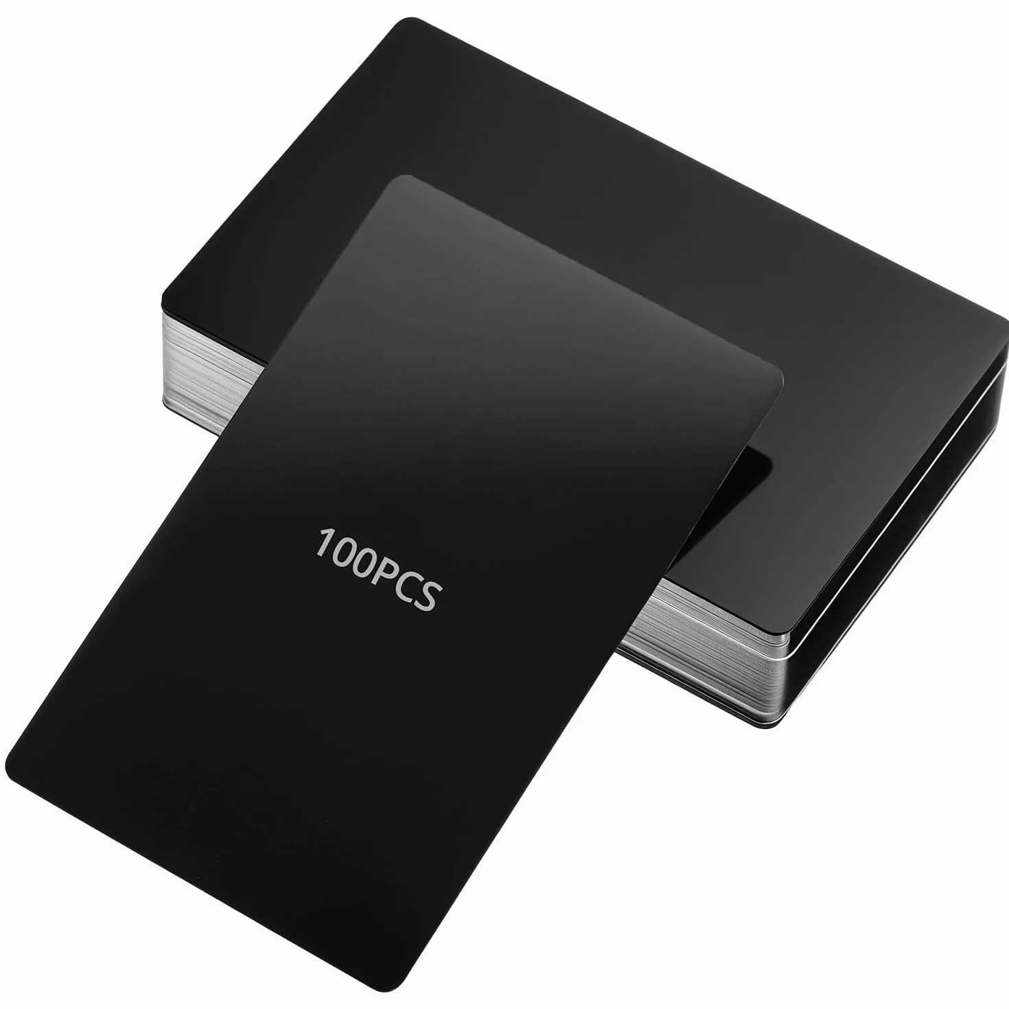 QWORK 100 pièces cartes de visite vierges en aluminium 86 x 54 mm noires