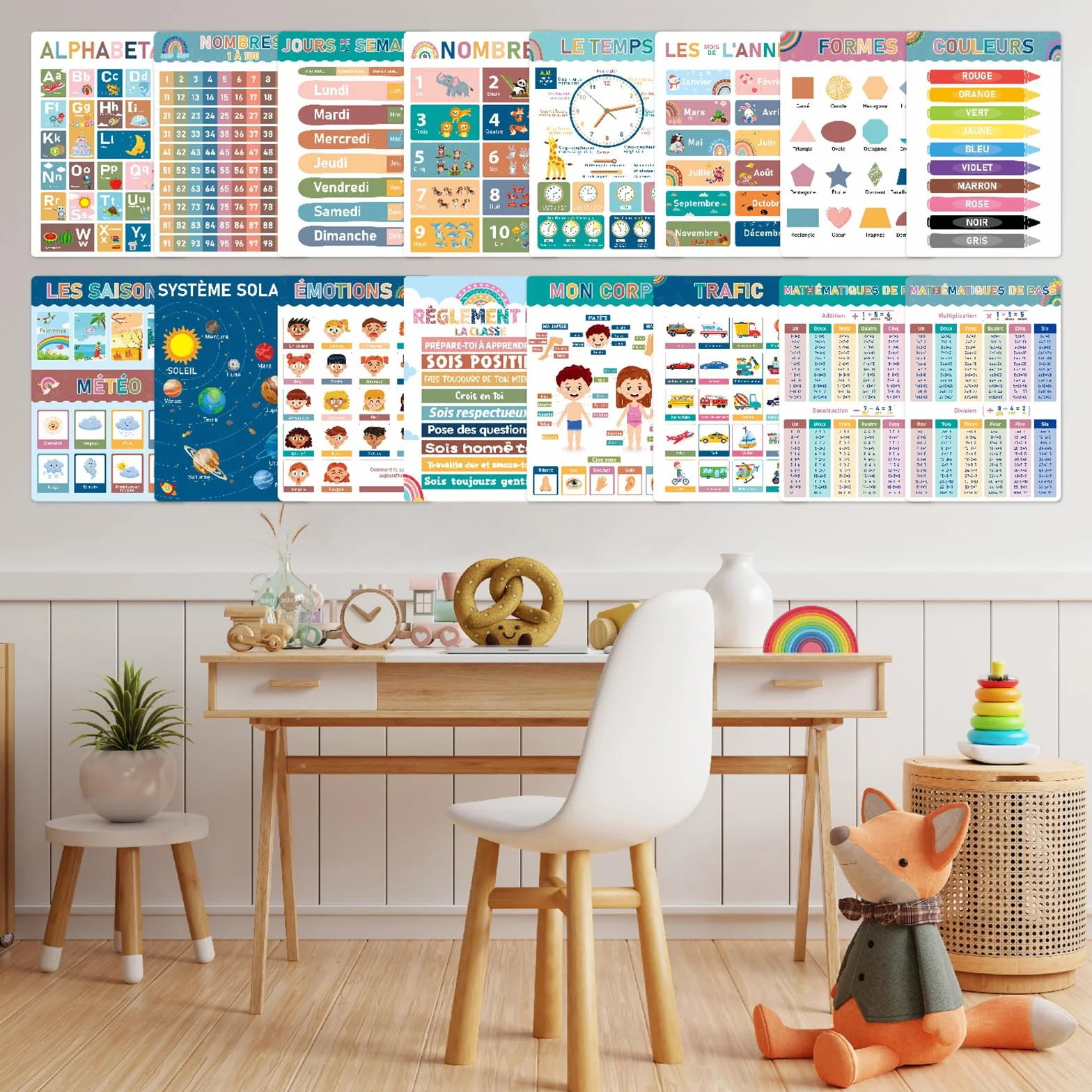 16 Affiches Éducatives en Français pour Tout-Petits 1-5 Ans, Apprentissage Salle de Jeux Maison Crèche Classe