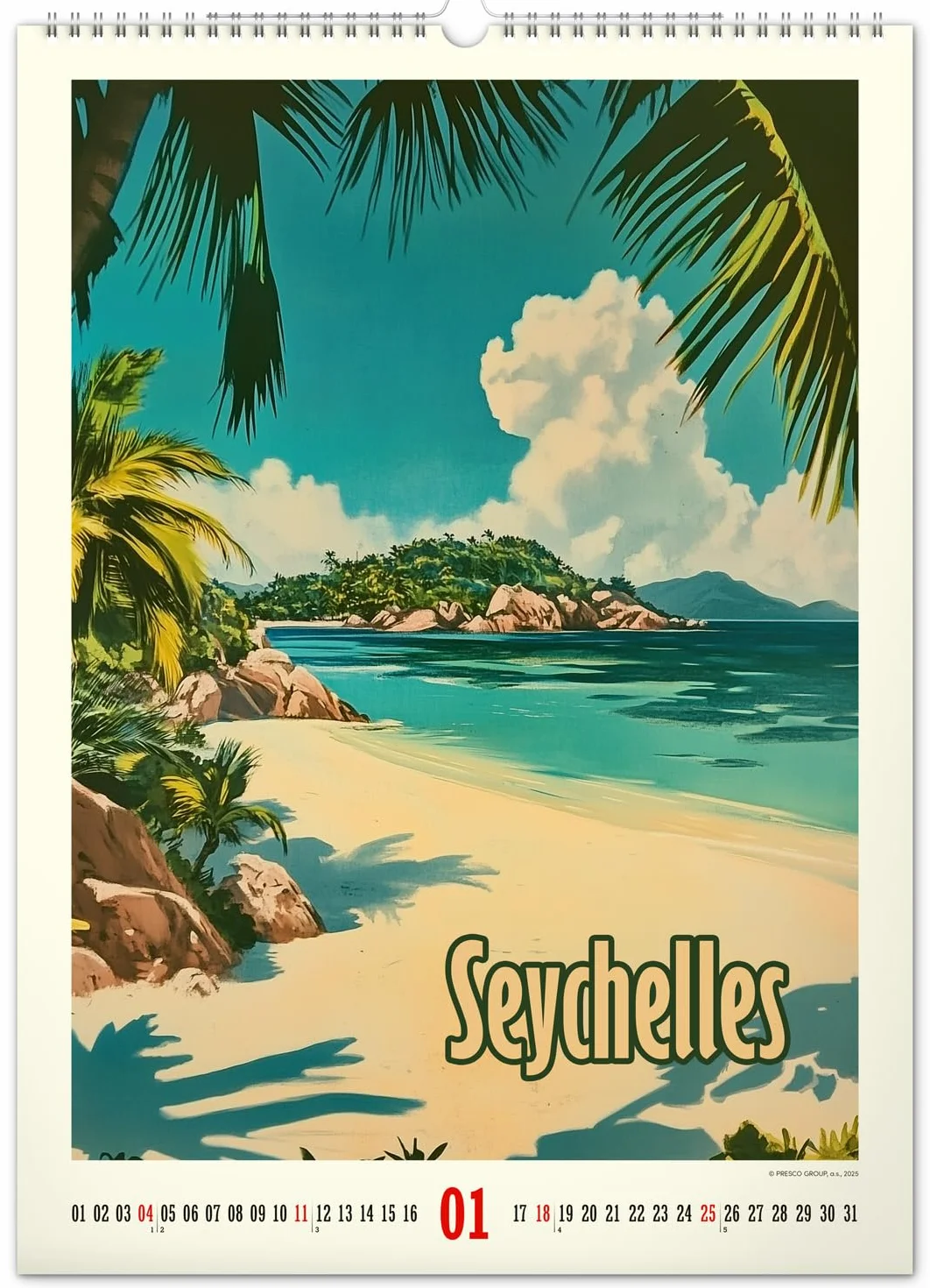 NOTIQUE Calendrier mural 2026 Poster vintage 33 x 46 cm Paradis tropicaux