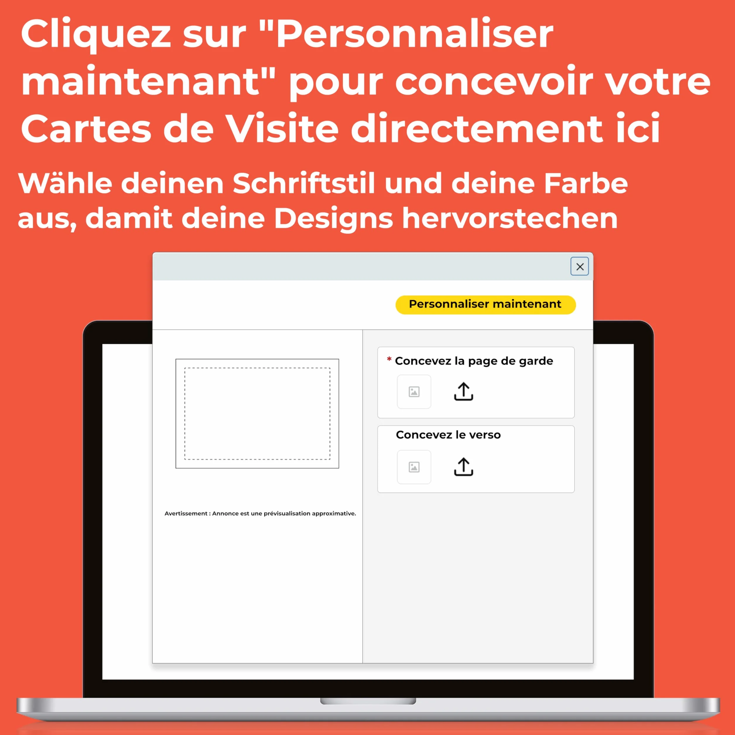 Cimpress Cartes de Visite Personnalisées 85x55 mm, Lot de 100, Papier 300g m² Mat, Impression Recto Verso