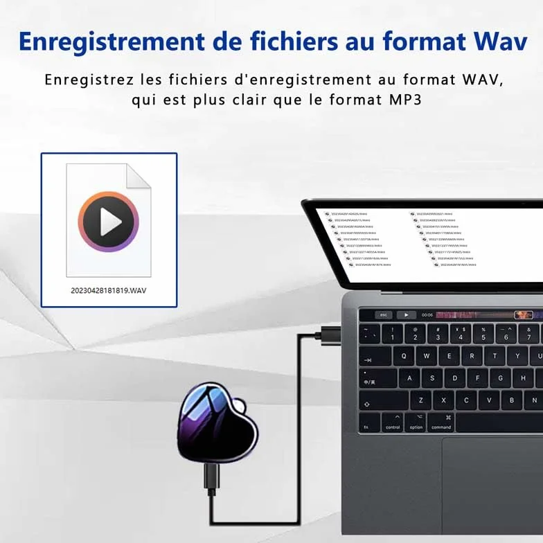 Mini enregistreur vocal numérique activé par la voix, dispositif d'enregistrement sonore porte-clés portable STTWUNAKE