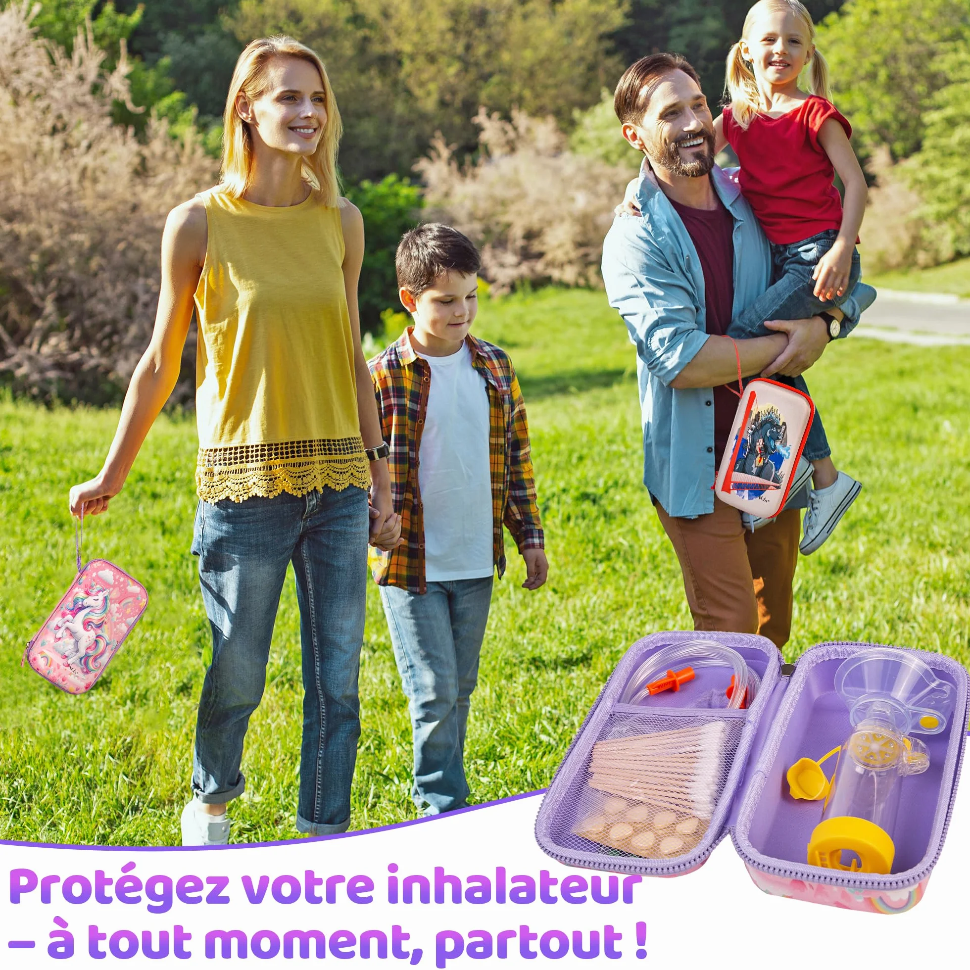Étui Inhalateur Enfant EVA Chambre d’Inhalation Spacer Nébuliseur Portable Trousse PAI École Motif Licorne