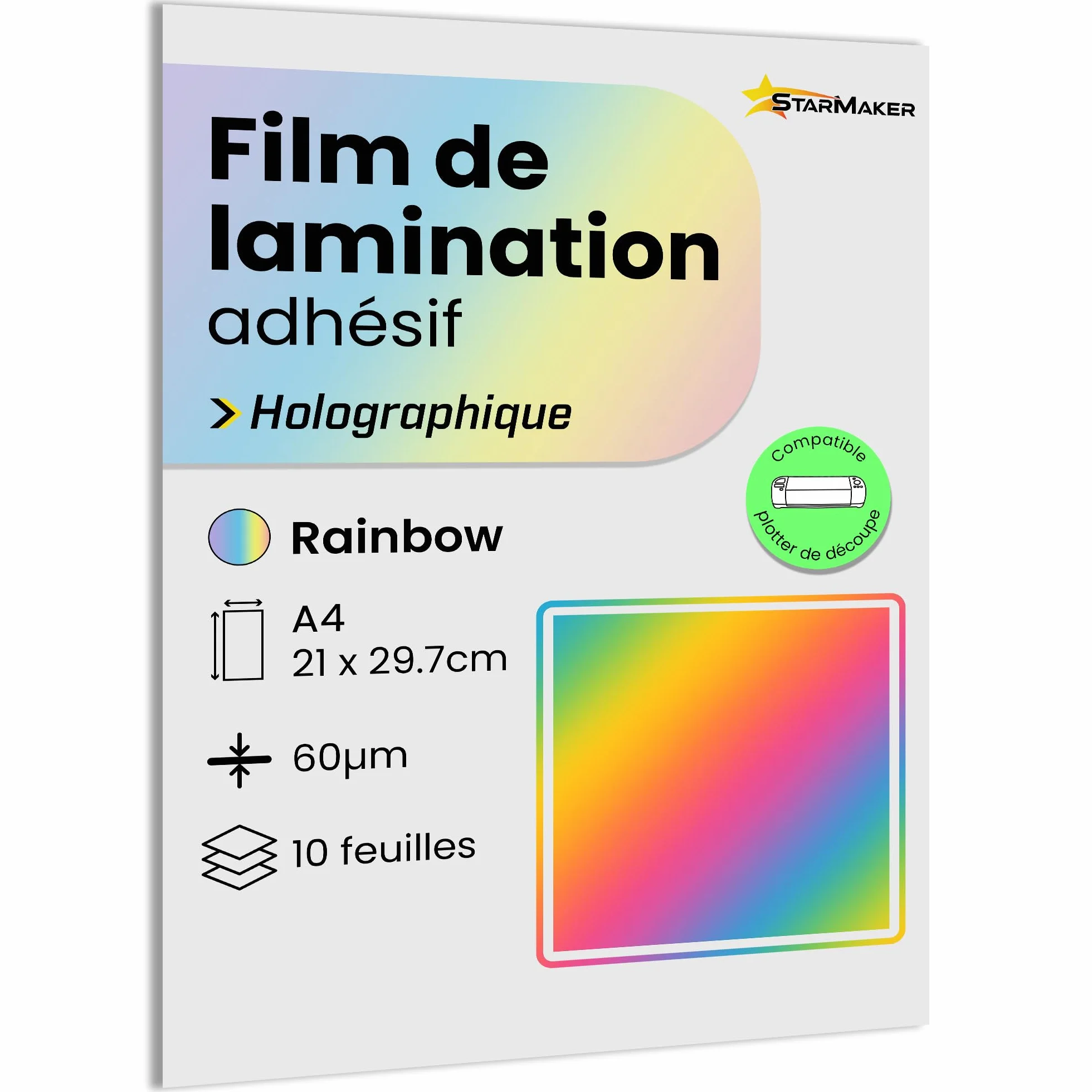 Holographique Film de lamination à froid A4 10 feuilles - Feuilles plastification auto-adhésif photo autocollants