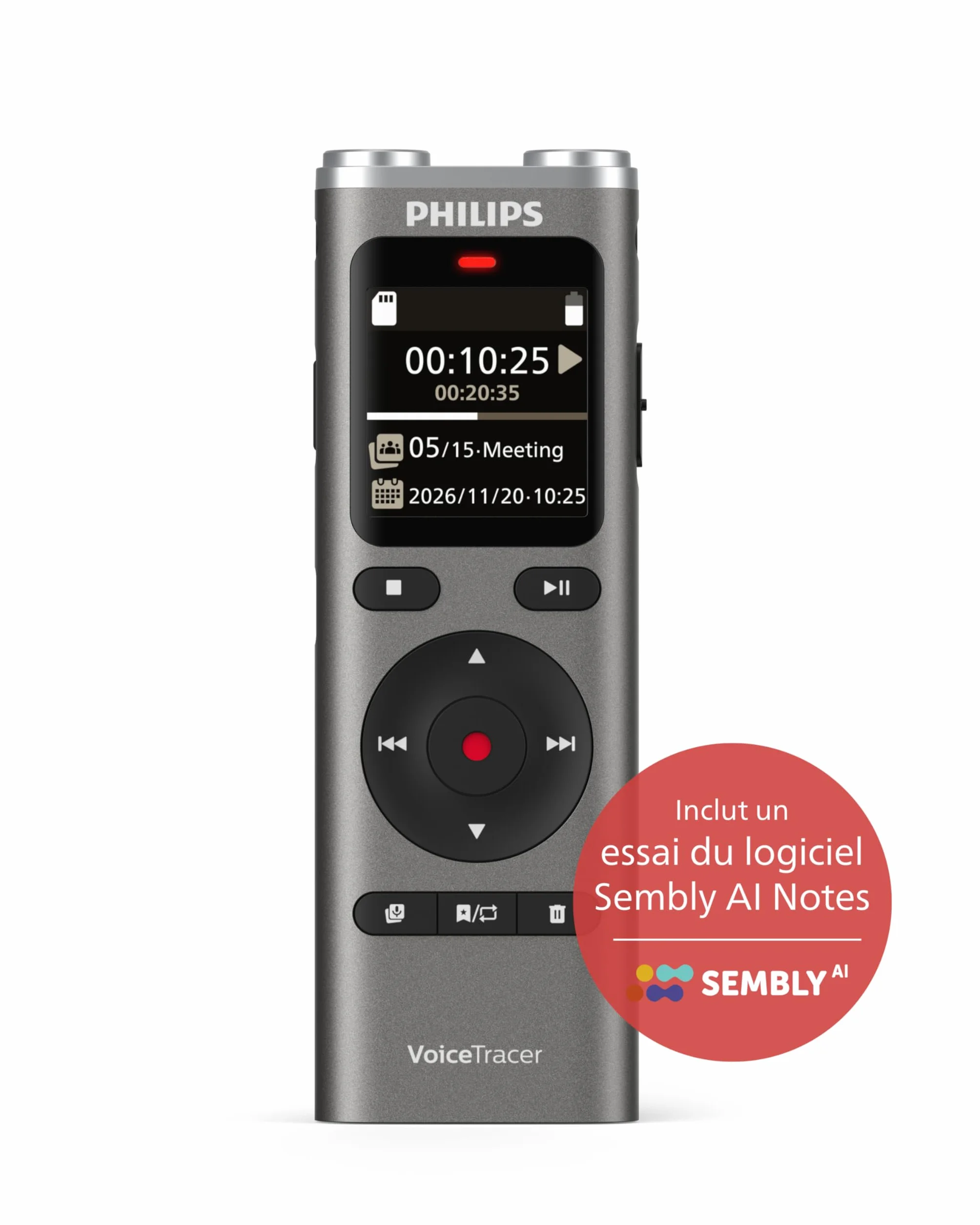 Philips DVT2075 VoiceTracer enregistreur audio MP3 PCM microphones stéréo