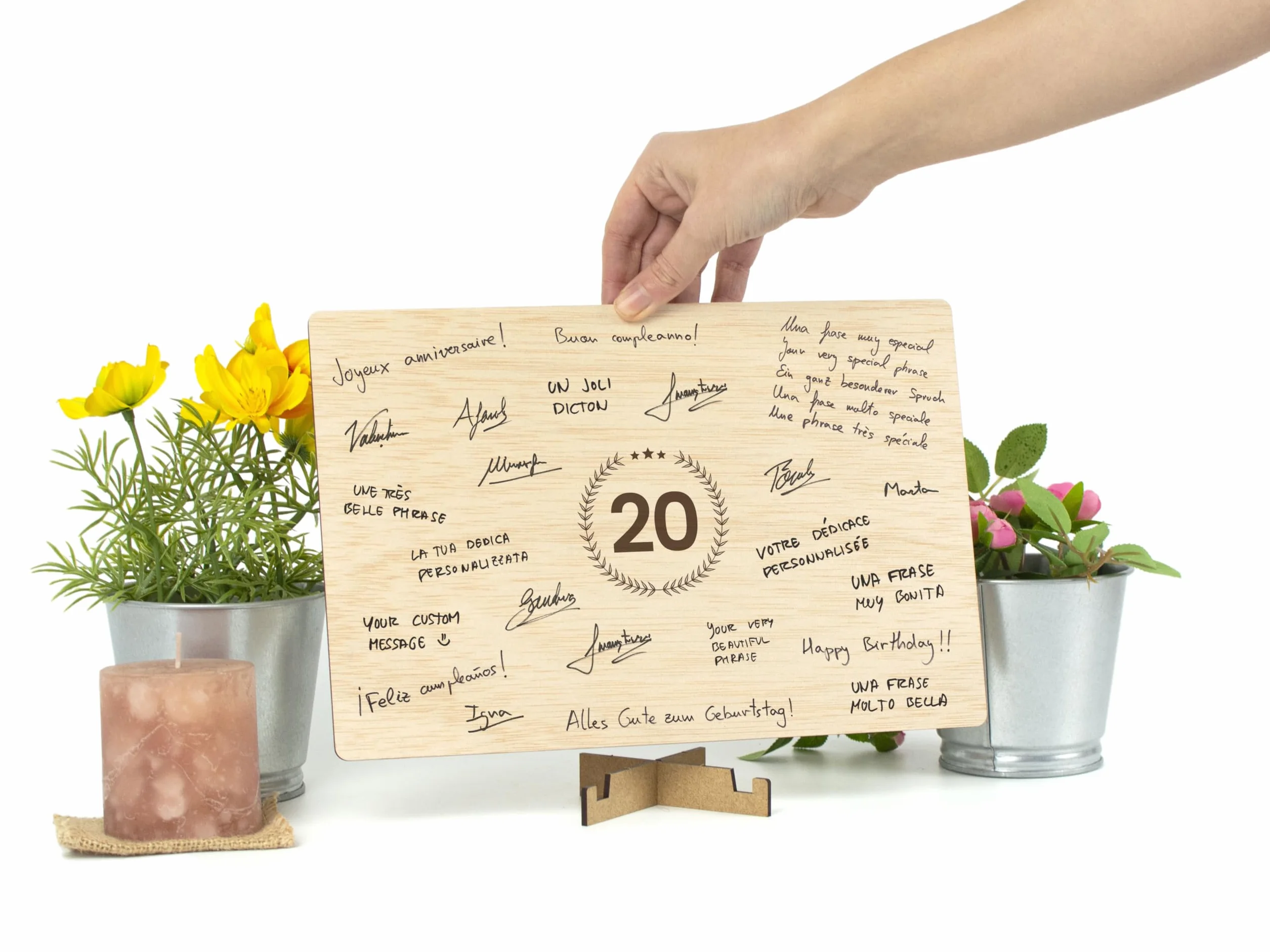CONTRAXT Carte Anniversaire 20 ans Bois Cadeau original joyeux anniversaire mariage Numéro 20 livre d'or alternatif en bois décoration fête homme femme garcon enfant