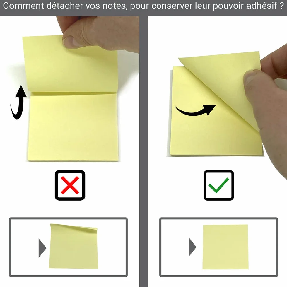 WAYTEX Notes autocollantes 100 feuilles jaunes 75 x 75 mm adhésives repositionnables