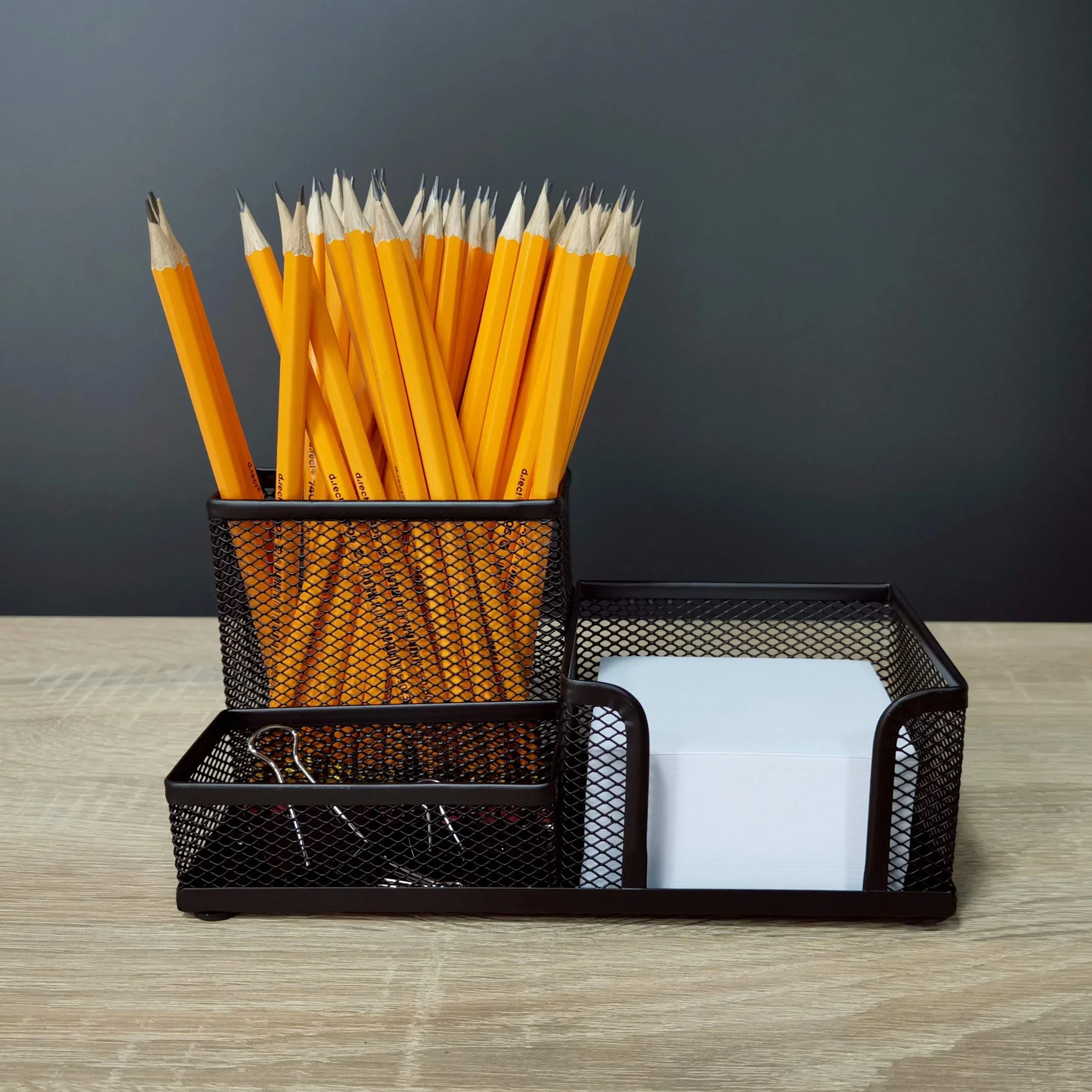 Organiseur de Bureau Métal Pot à Crayons Porte-Notes Maille 205 x 103 x 98 mm Noir