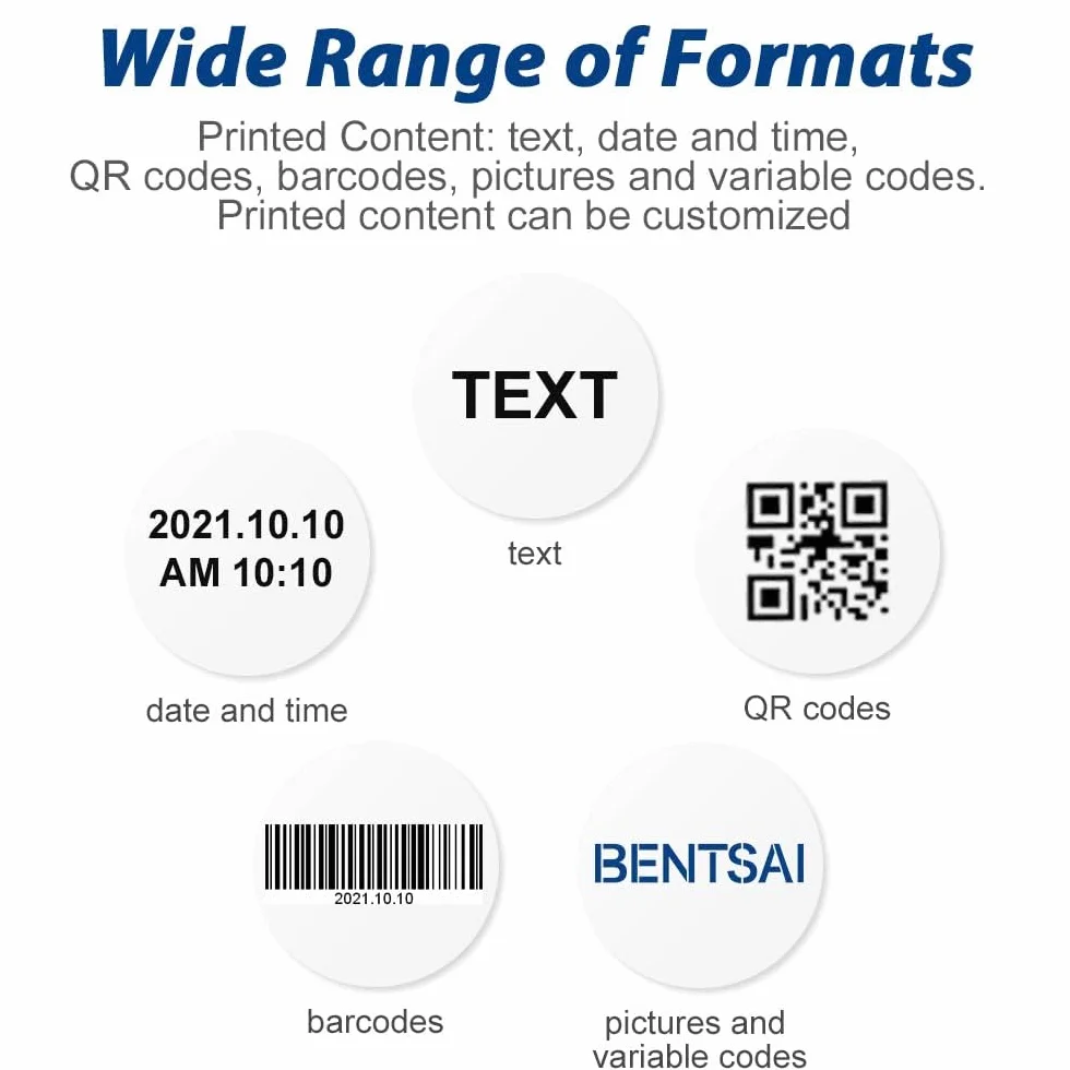 BENTSAI BT-HH6105B2 Etiqueteuse Portable pour Code-Barres QR Date Logo Numéro de Série Sacs Carton Bois Verre Plastique Bleu