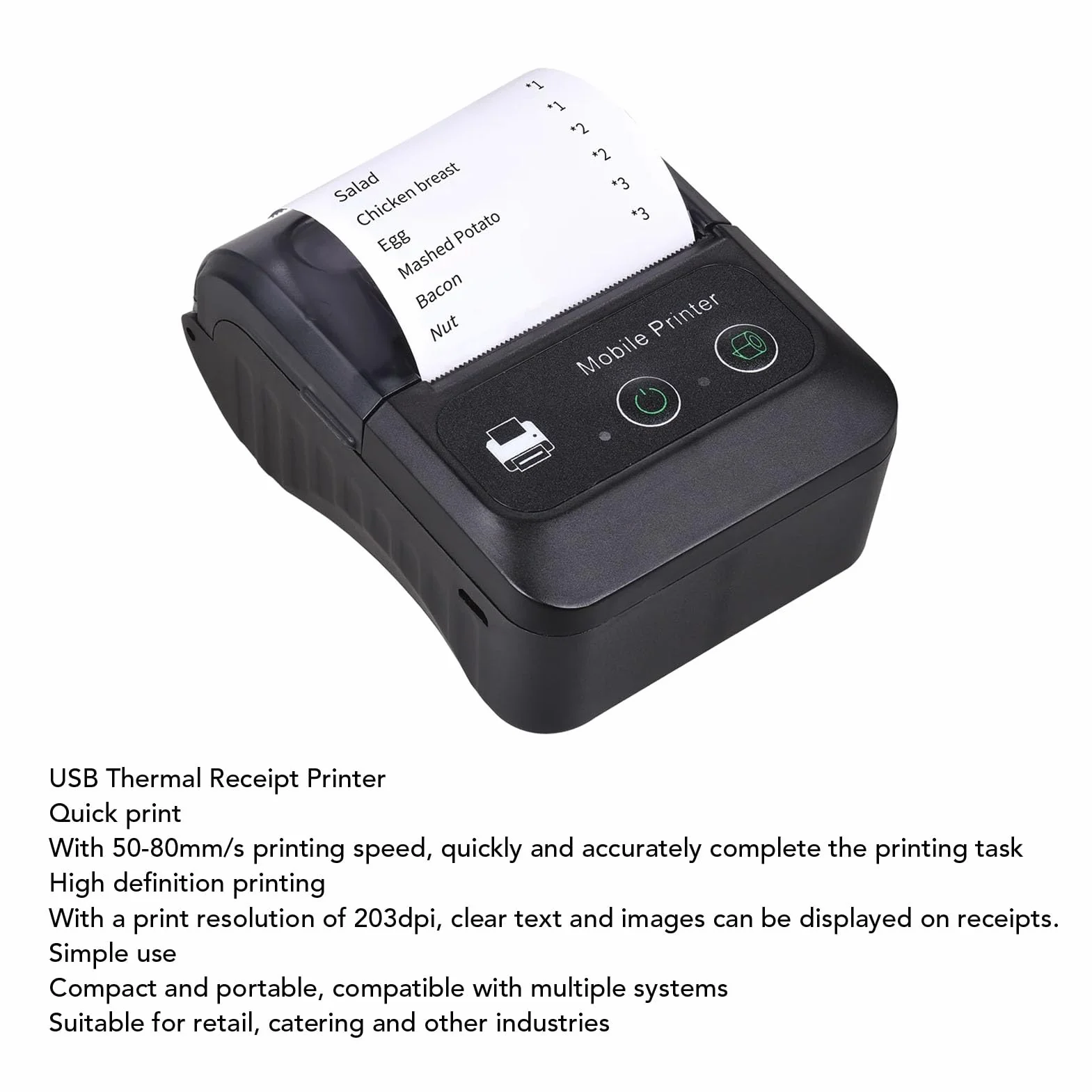 Bewinner Imprimante Thermique USB Bluetooth 58 mm 203 Dpi Portable Reçus