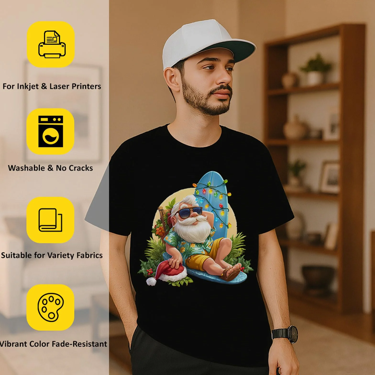 Papier Transfert Textile Noir Foncé 16 Feuilles Imprimante Jet d'Encre Laser Thermocollant T-Shirts Sacs Chapeau