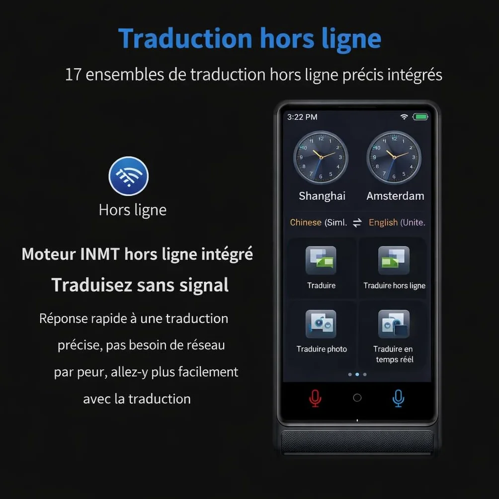 Traducteur Vocal Instantané 2026 142 Langues Online 22 Offline Écran Tactile 4 Pouces sans WiFi