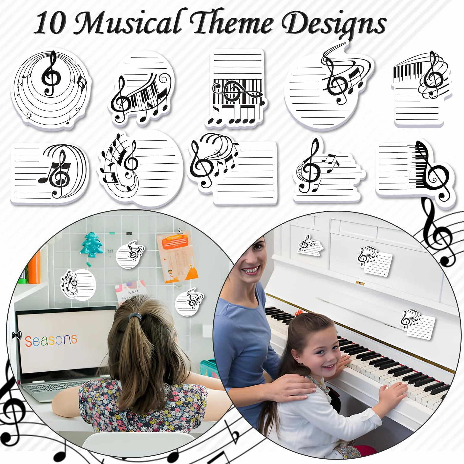 Sticky Notes Auto-adhésifs Thème Musical, 10 Pads 300 Feuilles, pour École, Cadeaux